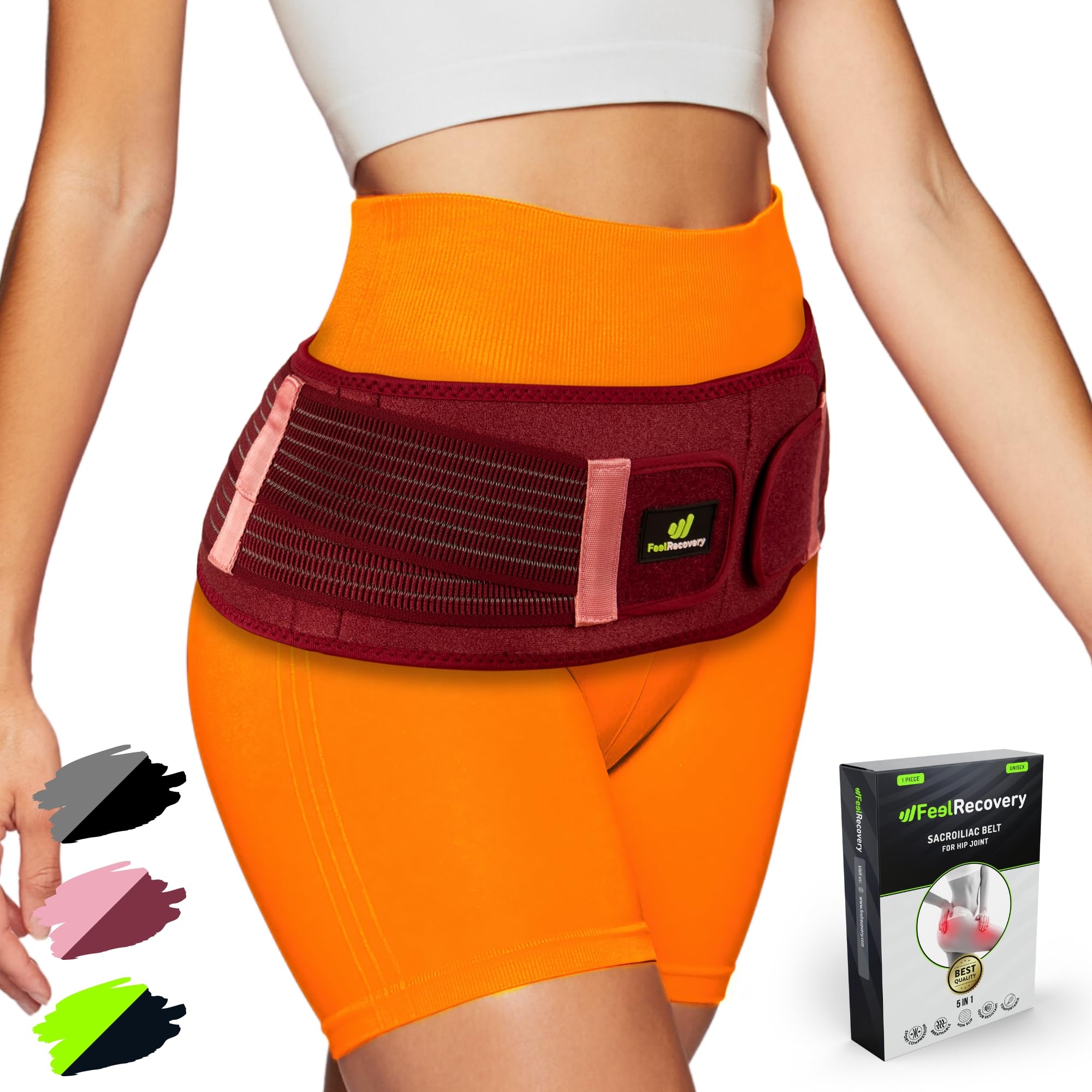 Feel Recovery Cinturón Pélvico Sacroilíaco Hombre/Mujer - Faja Sacro Lumbar Dolor Cadera, Ciática, Espalda y Piernas - Soporte Cadera Alivio Dolor Articulación SI - Neopreno, Ajustable y Transpirable