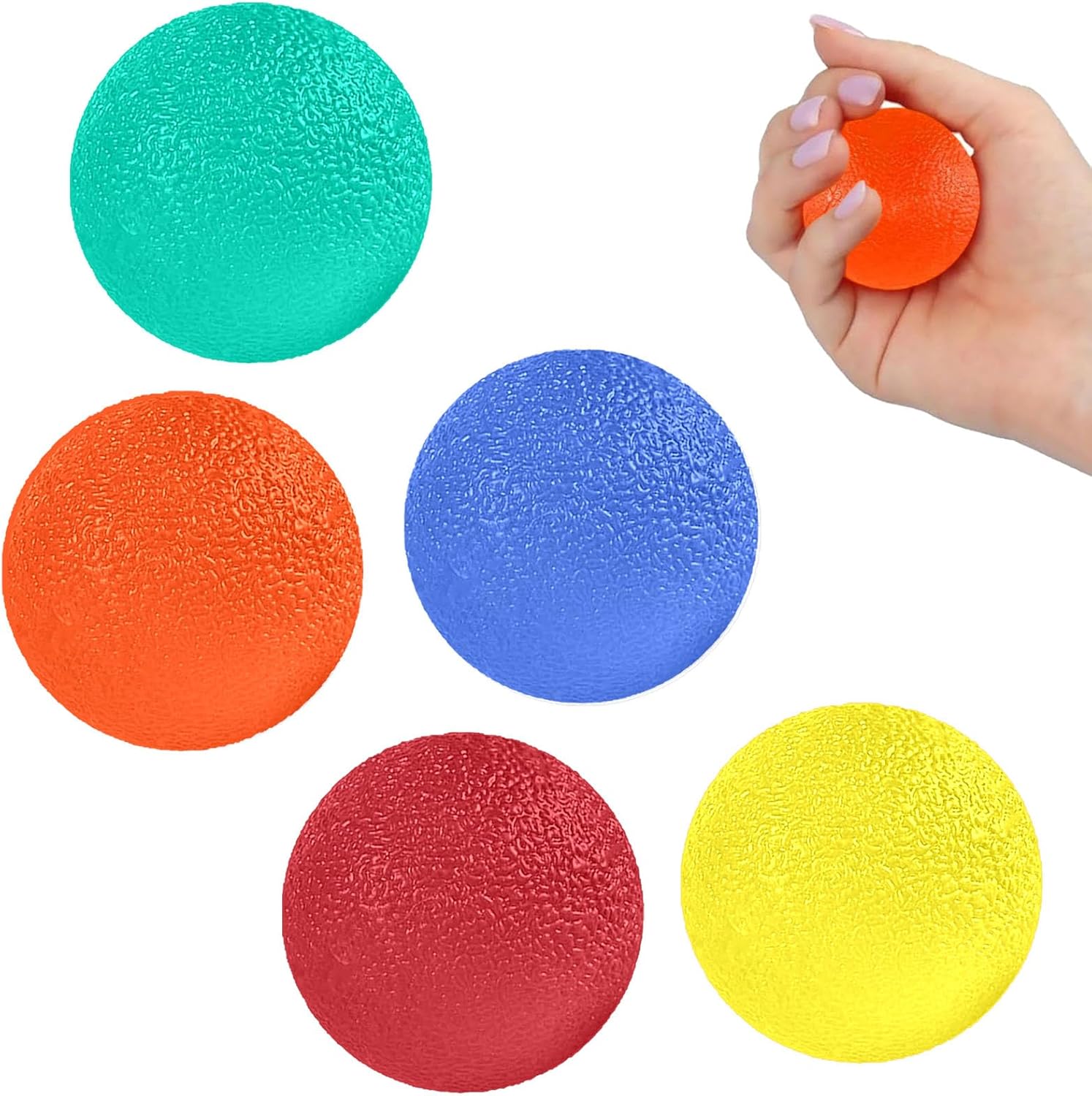 Set de 5 Pelota Antiestres Bola para Rehabilitación Fortalecedores de Mano, Pelota Rehabilitacion Mano con Diferentes Grados de Dureza, para Aliviar El Estrés para Ejercicios De Manos Antiestres