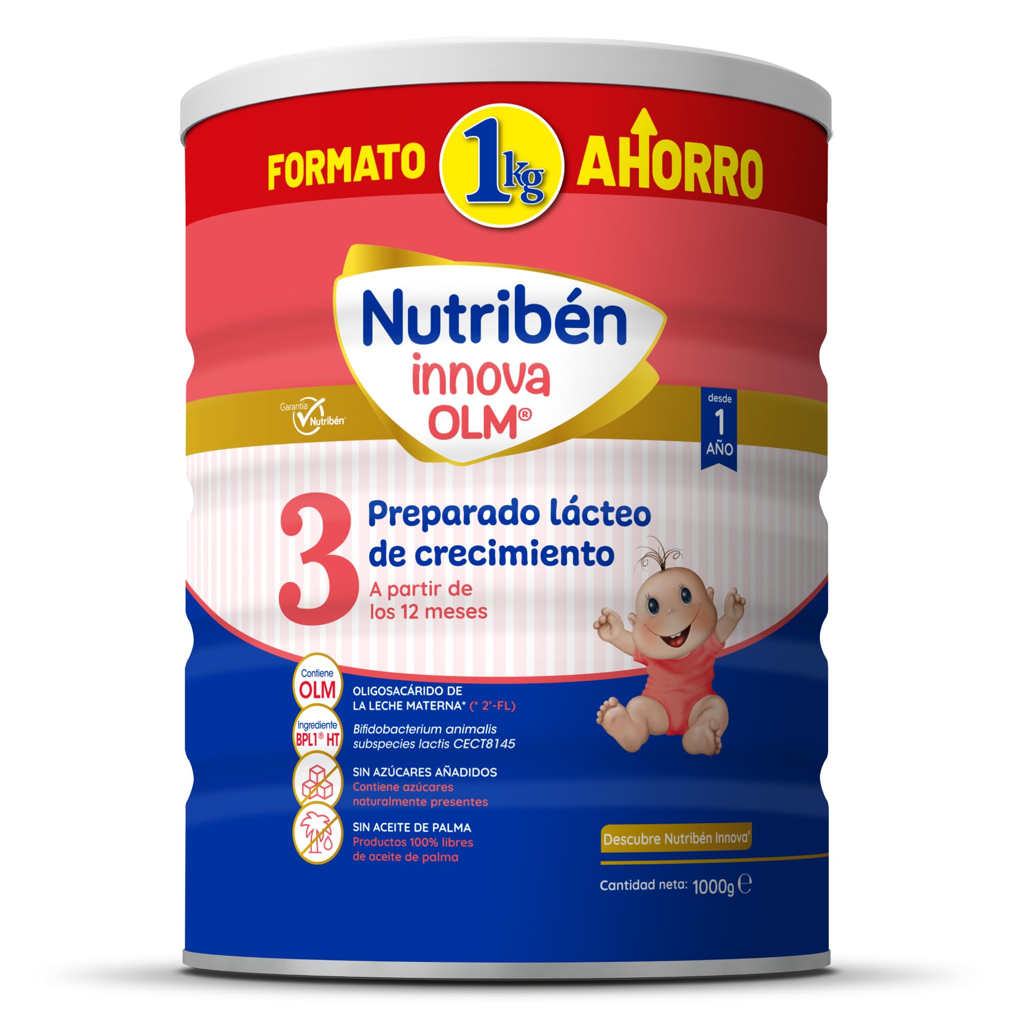 Nutribén Innova 3 - Leche en Polvo Bebé | Fórmula de Crecimiento a partir de los 12 Meses | sin Aceite de Palma | con Cacito Dosificador más Higiénico | con BPL1 | 1 Bote de 1KG