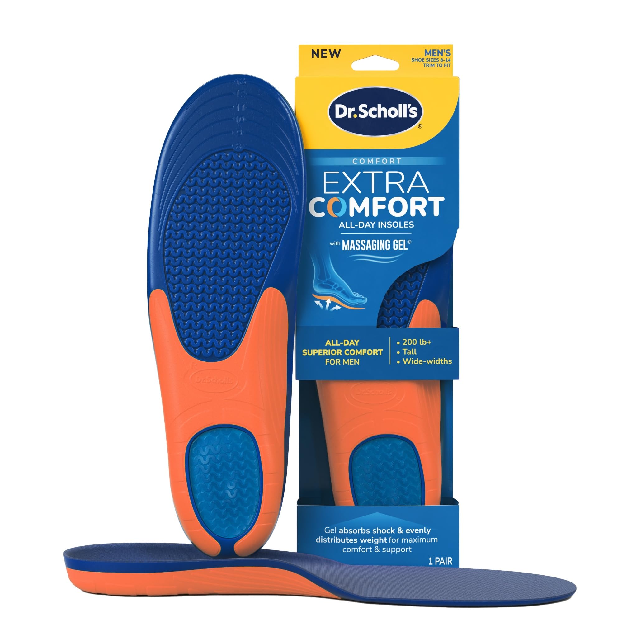 Dr. Scholls Plantillas de soporte extra Comfort and Energy para hombre, 1 par, talla 8-14