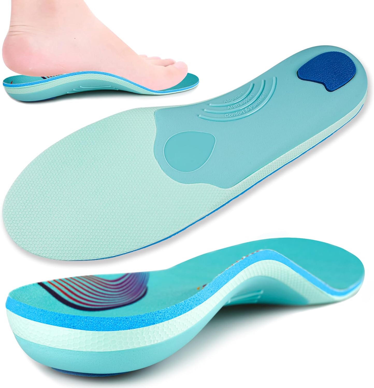 Plantilla Fascitis Plantar Hombres Mujeres Ortopédica Alivio del Dolor Taloneras, Talón Espolón Absorber Choque Arco Soporte Almohadilla, Zapatos Trabajo Bota plantilla pies planos,27CM