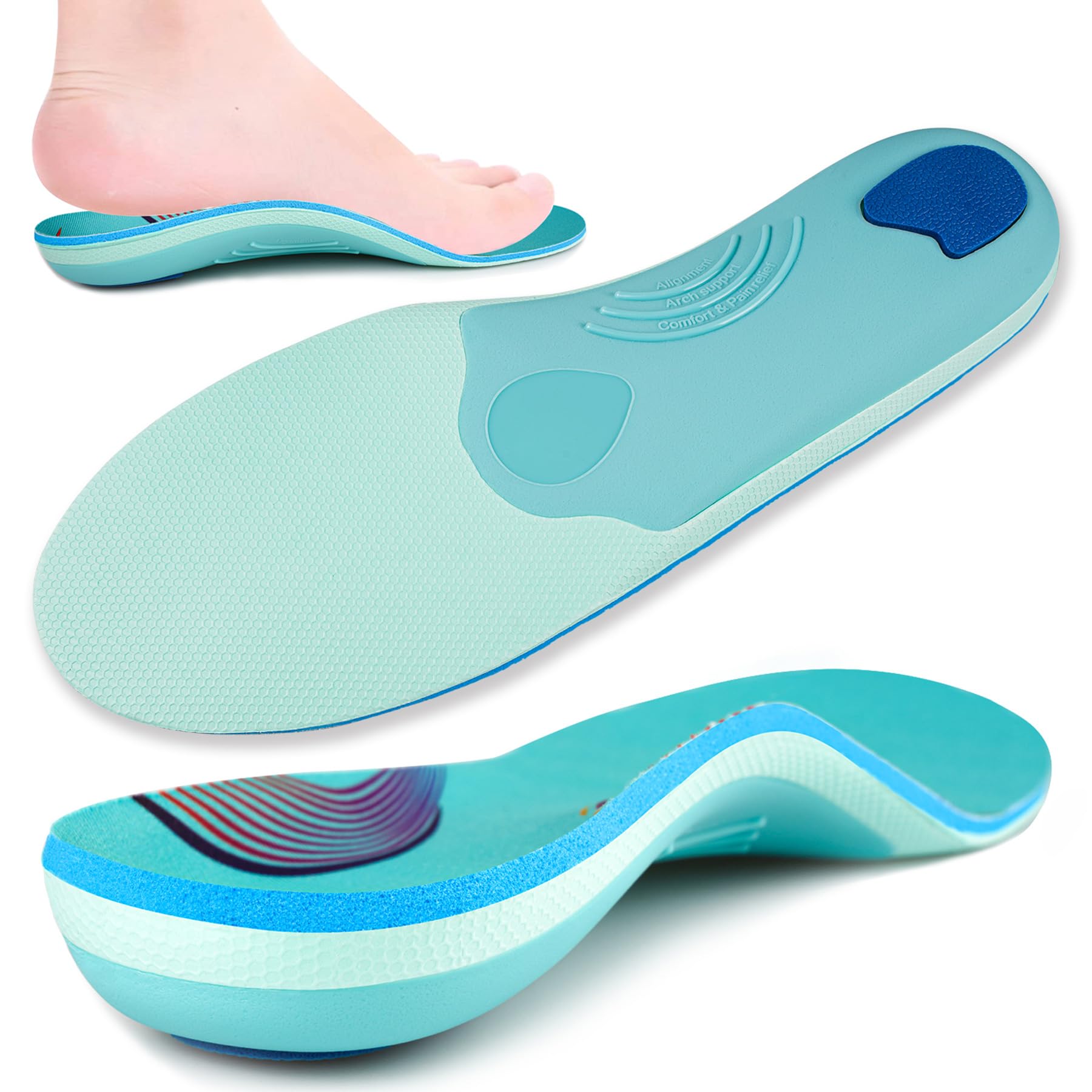 SUPPORTINSERT Plantilla Fascitis Plantar Hombres Mujeres Ortopédica Alivio del Dolor Taloneras, Talón Espolón Absorber Choque Arco Soporte Almohadilla, Zapatos Trabajo Bota plantilla pies planos,24CM