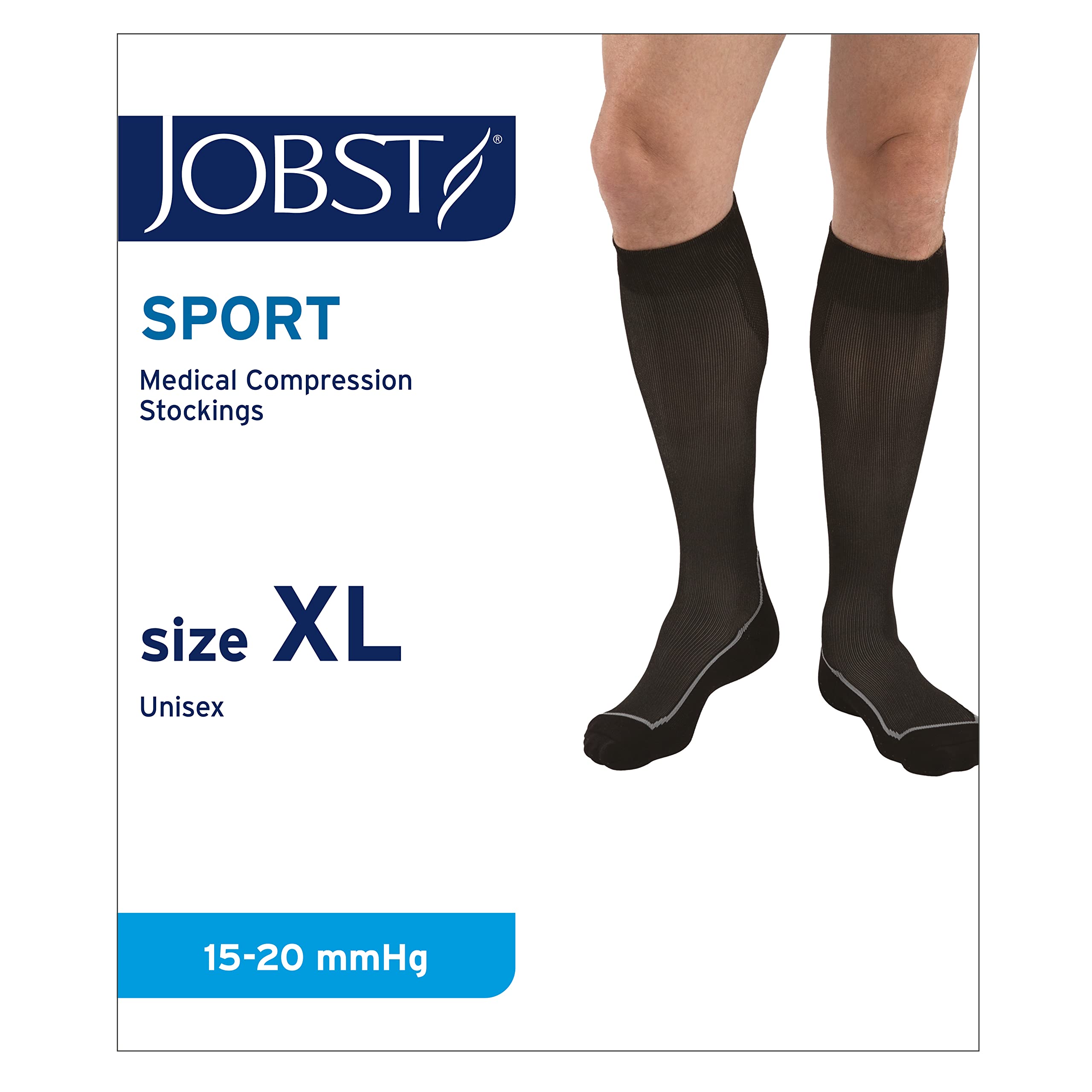 JOBST Sport Knee High - The Graduated Compression Socks for Sports Lovers - Sport 15-20 mmHg Compression - Unisex Design, Cool Black, Extra Large