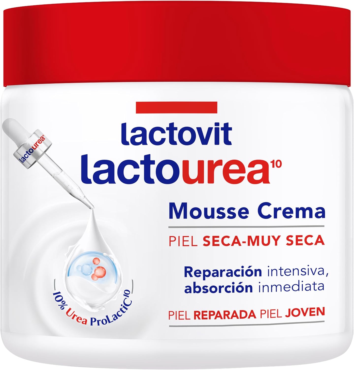 Lactovit - Mousse Crème Lactourea Hidratante 24h para Cuerpo y Cara, Piel Muy Seca y Extra Seca, Absorción Inmediata – 400 ml
