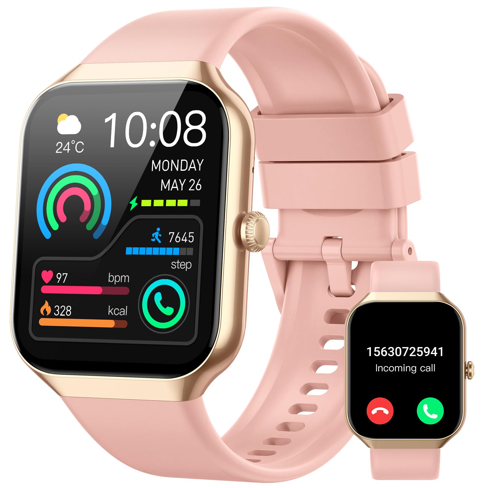 Reloj Inteligente Mujer Hombre, 2025 Nuevo Smartwatch 1.96\" Llamada Bluetooth, Pulsómetro/Monitor de Sueño/Podómetro, 113+ Modos Deportivo, Pulsera Actividad Impermeable IP68 para Android iOS Rosa