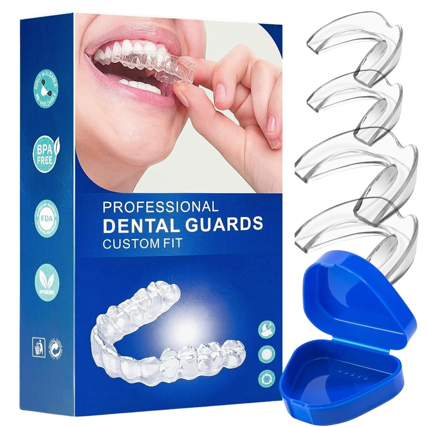 Ferula Descarga Bruxismo, Bruxismo Dental Noche, Férula de Descarga, 4 Piezas en 2 Tamaños con Caja de Almacenamiento, Protector Bucal Dormir, Prevención del Rechinar de Dientes y los Ronquidos