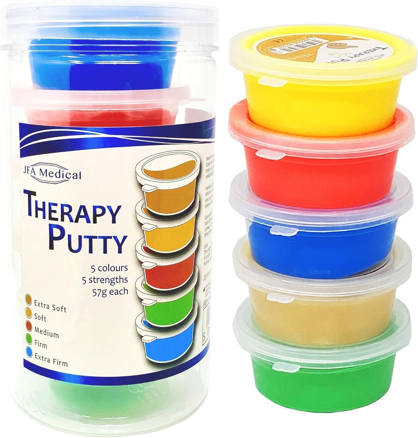 Paquete de 5 Masilla para ejercicios - extra suave, suave, medio, firme, extra firme, 57g