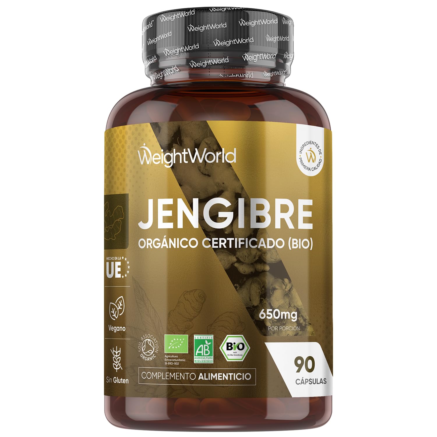 Jengibre Puro Orgánico 650 mg - 90 Cápsulas de Raíz de Jengibre para 3 Meses de Suministro - Apto para Veganos, Sin Gluten, Keto, Sin Lactosa