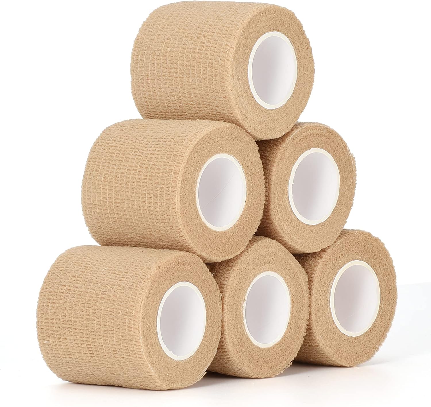 6 Rollos Venda Cohesiva 5cm x 4.5m Banda Venda Cinta Deportivo Cohesivo Vendaje Autoadhesivo para Primeros Auxilios Elástico Bendaje Adhesiva Envoltura Tape Vet para Dedos Perros Mascotas (Beige)