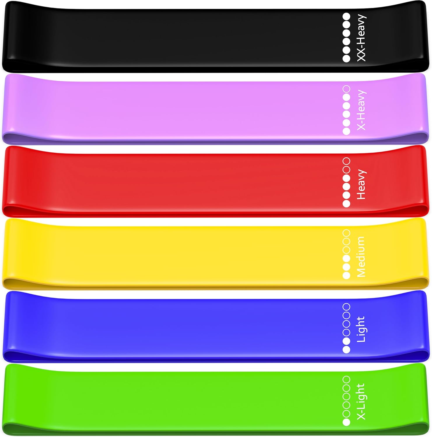 Set 6 Gomas Elásticas de Musculación + Bolsa de Almacenamiento y Guía de Ejercicios | Bandas de Resistencia con Niveles de Fuerza Diferentes Hechas de Material TPE