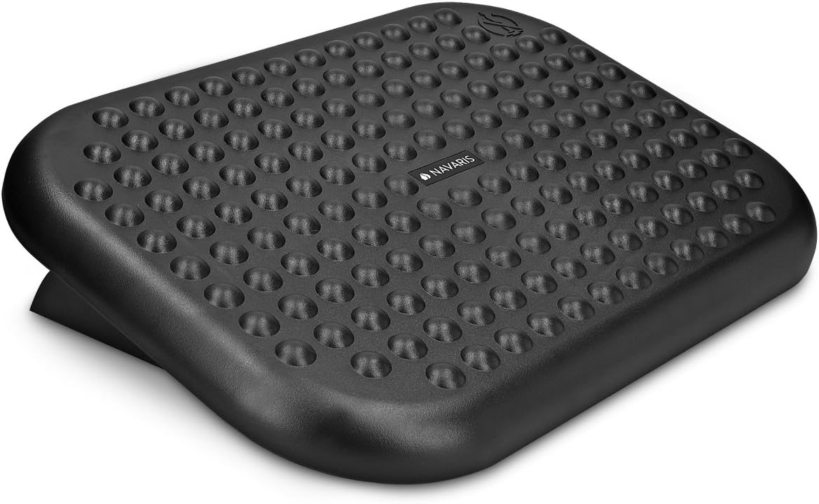 Navaris Reposapiés de oficina - Soporte para pies con altura ajustable - Apoya pies ergonómico y ajustable con efecto masaje - Base regulable negra