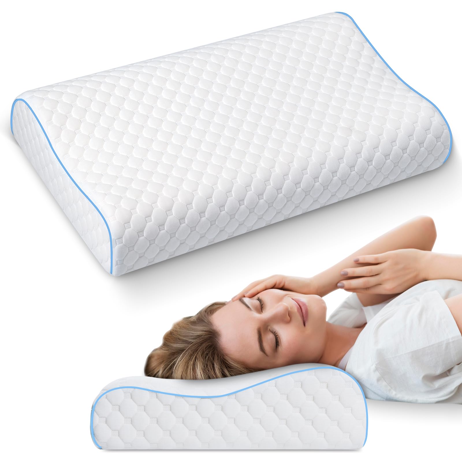 PHYSEN Almohada Cervicales y Cuello, Almohada Cervical Ergonómica, Antironquidos Almohadas Ortopedica Cervicales, Almohada de Espuma Viscoelastica, Reduce Dolores,para Dormir de Lado y Boca Arriba