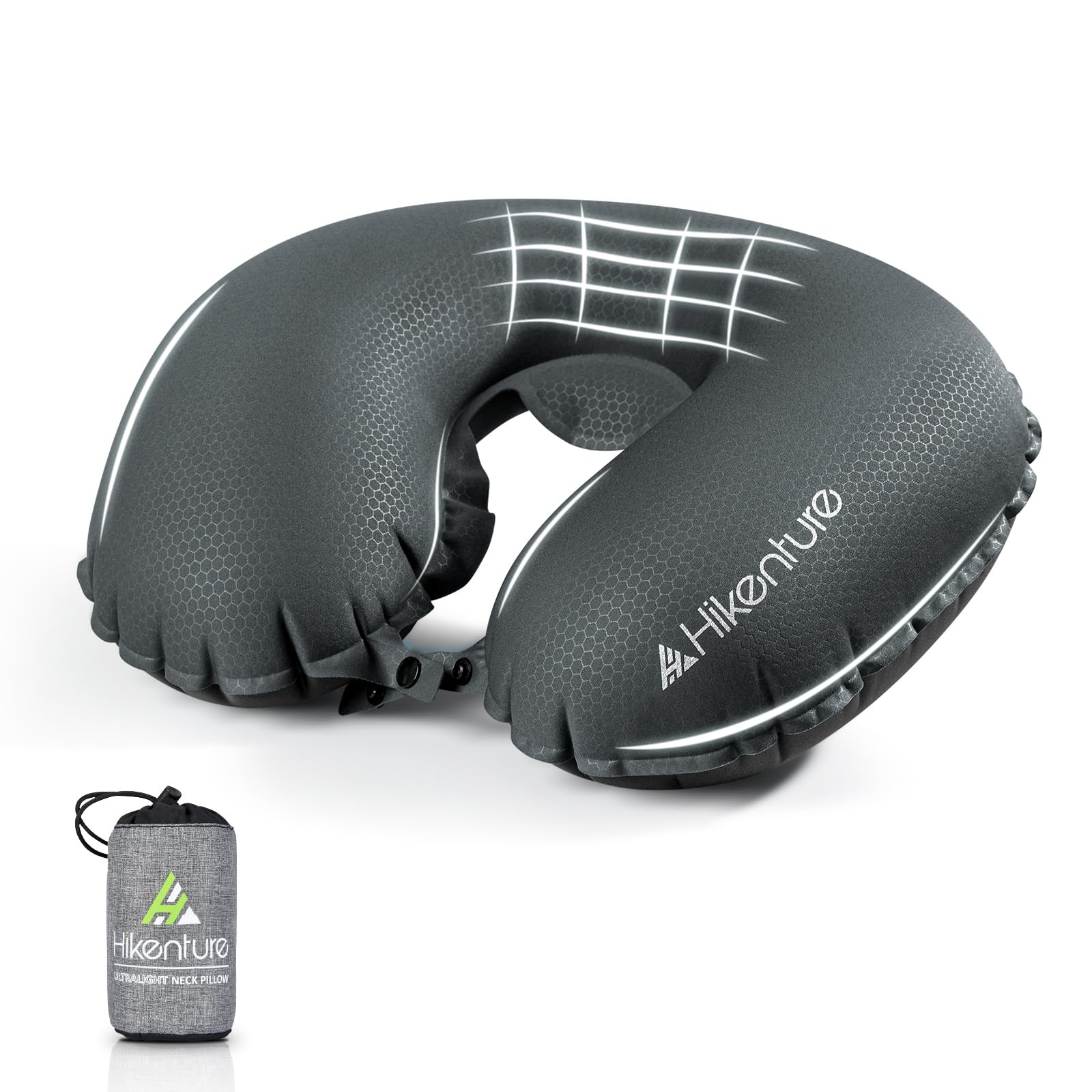 HIKENTURE Cojín cervical inflable para avión, cojín cervical inflable para adultos, almohada de viaje inflable para el cuello de viaje, ultraligera, diseño de avión, tren (gris)