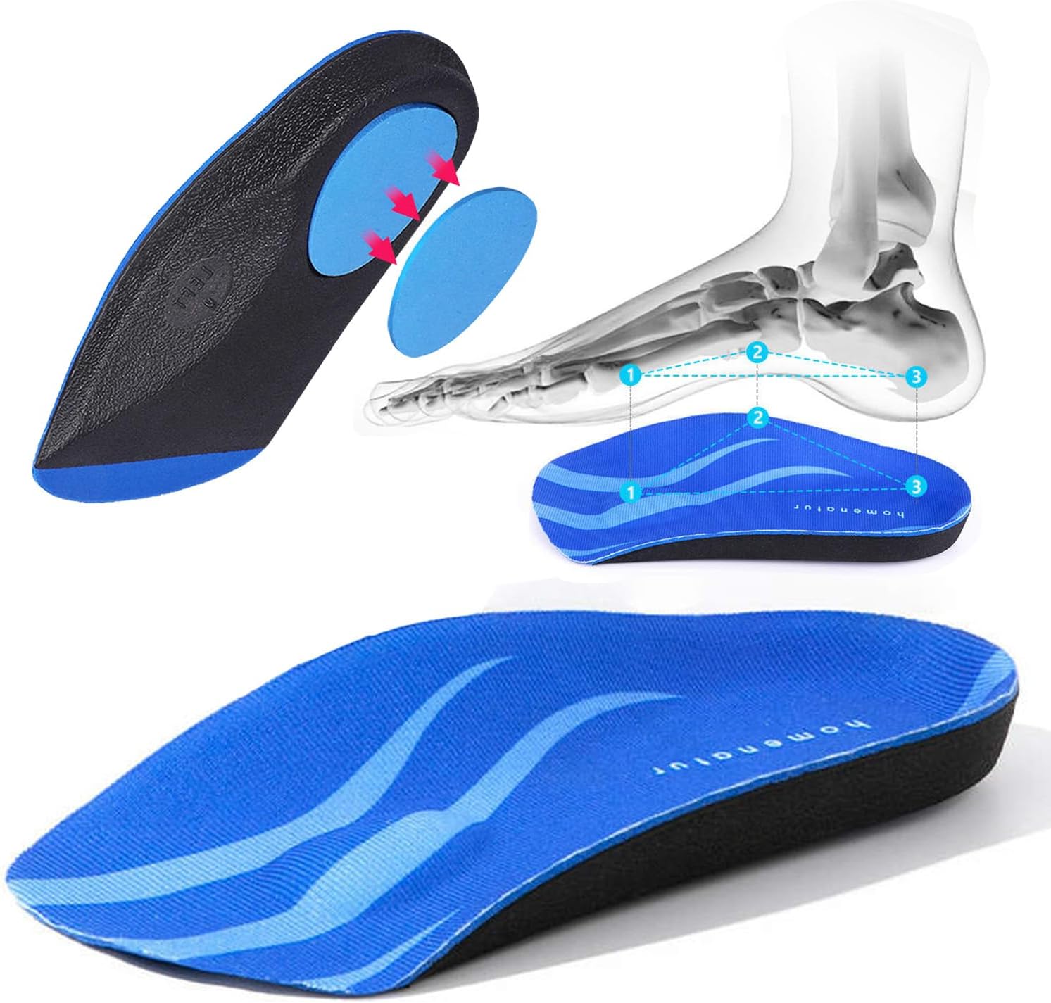 Plantillas Fascitis Plantar - 1 Par - Pies Planos y Cavos - Diseño Ortopedicas Taloneras Media Plantilla Hombre y Mujer - Soporte de Arco 3,2cm - Alivio Dolor (L 43-46)