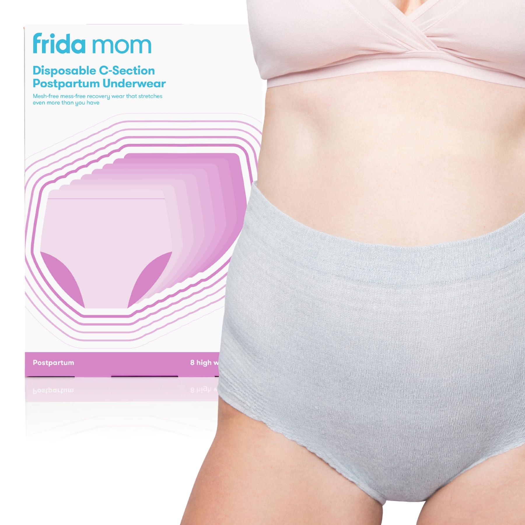 FridaBaby Ropa interior posparto de cintura alta desechable para cesárea | Súper suave, elástico, transpirable, absorbente, sin látex, regular (8 unidades)