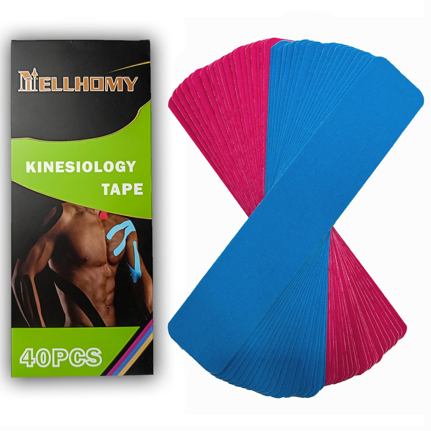 40 Tiras Cinta Kinesiologica Precortado, 5CM X 25CM Kinesio Tape Deportiva,Physio Tape, Kinesiotape Vendaje Elástica Cinta Muscular para Hombros, Rodilla,Codo,Alivio Dolor Muscular