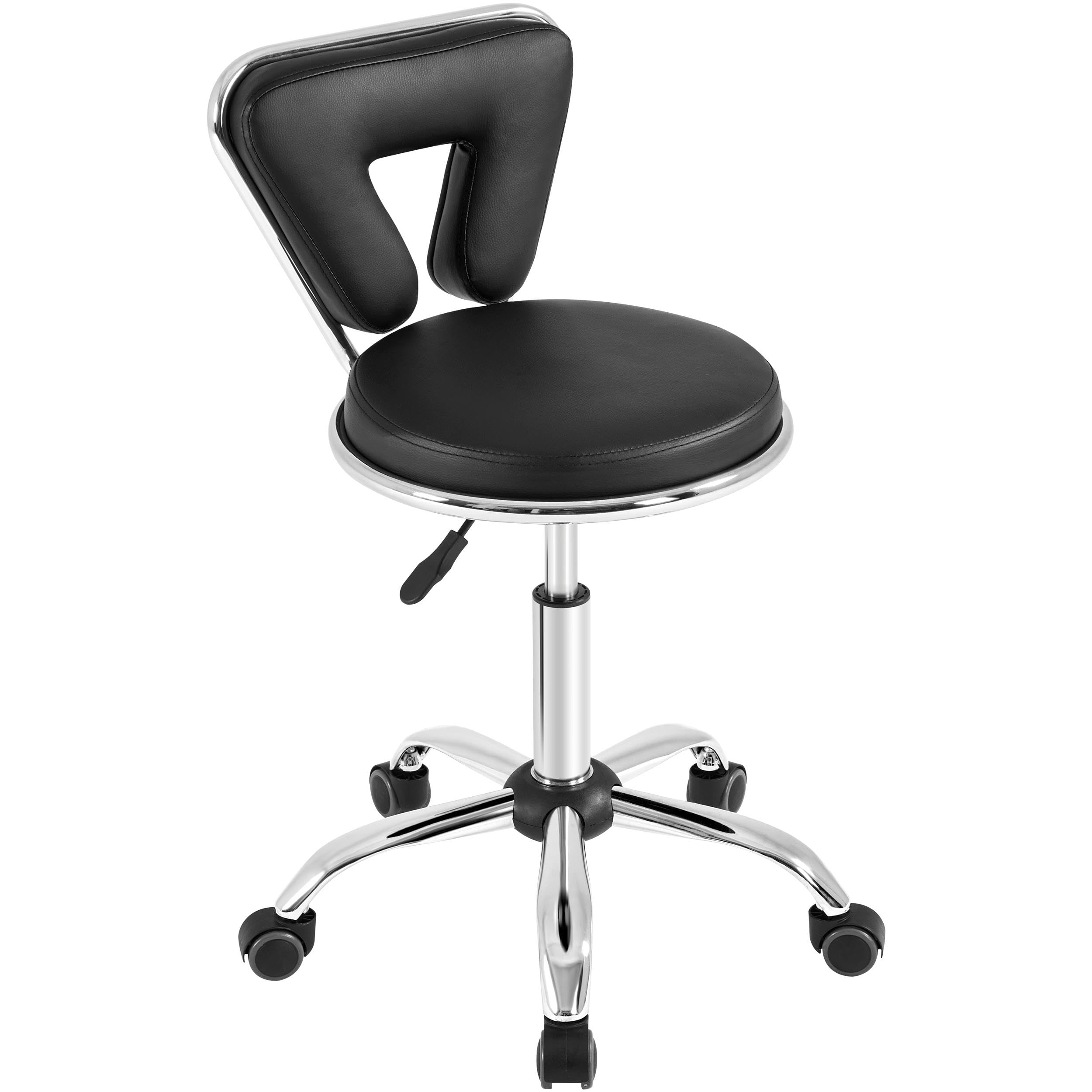 Yaheetech Taburete Alto con Respaldo Taburete Giratorio Regulable Silla con Ruedas para Manicura, Pedicura, Tatuajes Negro