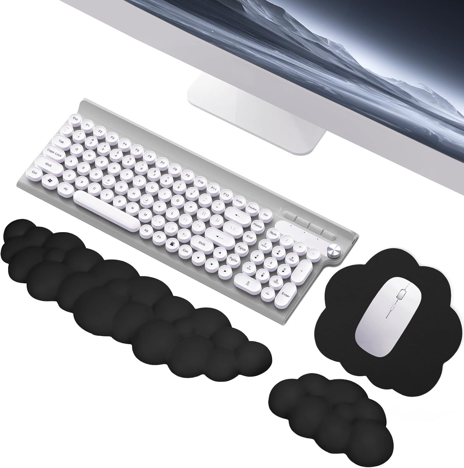 Reposamuñecas Teclado Raton Nube, Espuma de Memoria Teclado Raton Reposamuñecas con Base Antideslizante, Ergonómico Soporte de Muñeca Teclado Raton para Oficina Hogar Juegos, Negro