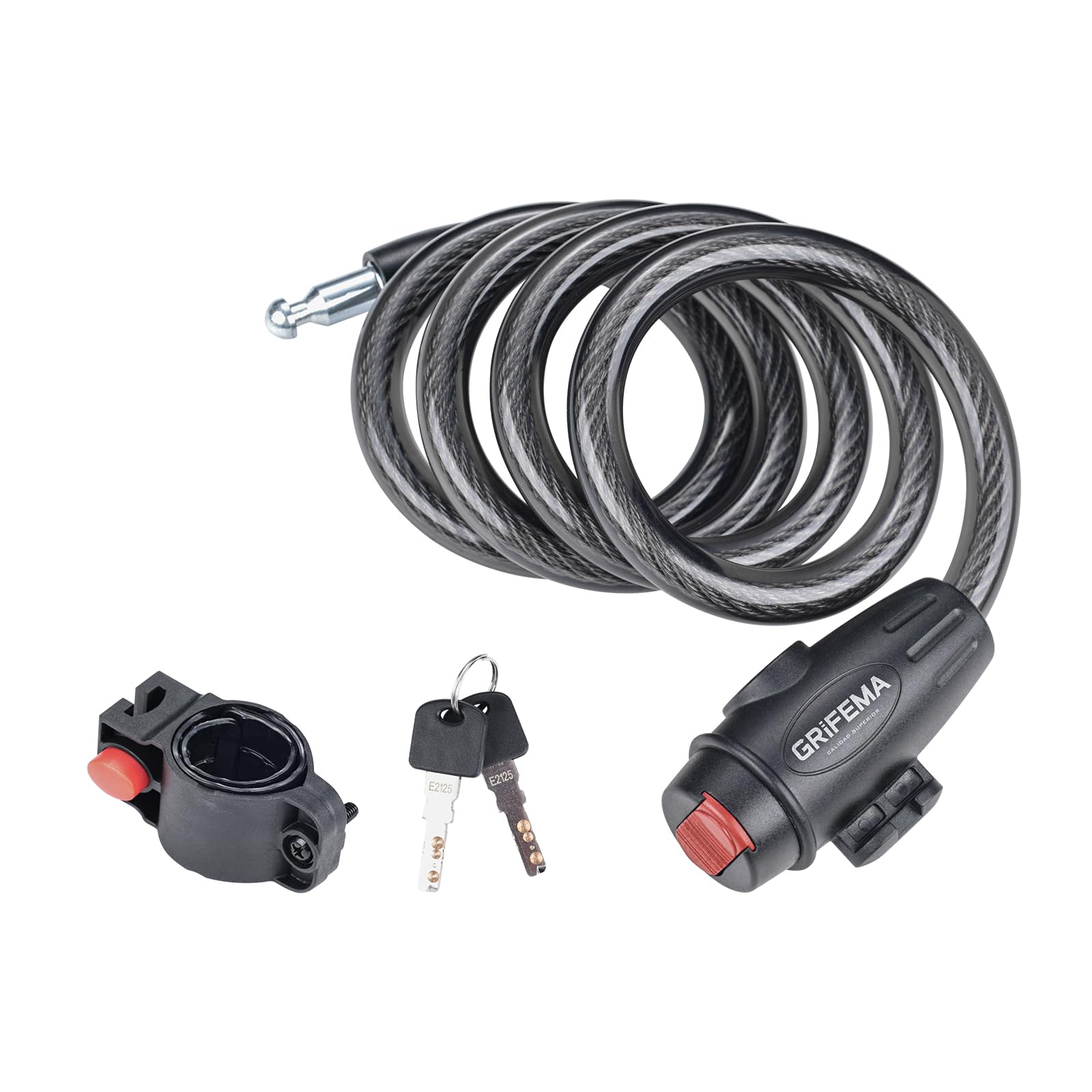GRIFEMA GA1204-12 Candado de Bicicleta Antirrobo con Llave, Seguridad Candado de Cable para Bicicletas, Motos, Scooters, 120cm, Negro