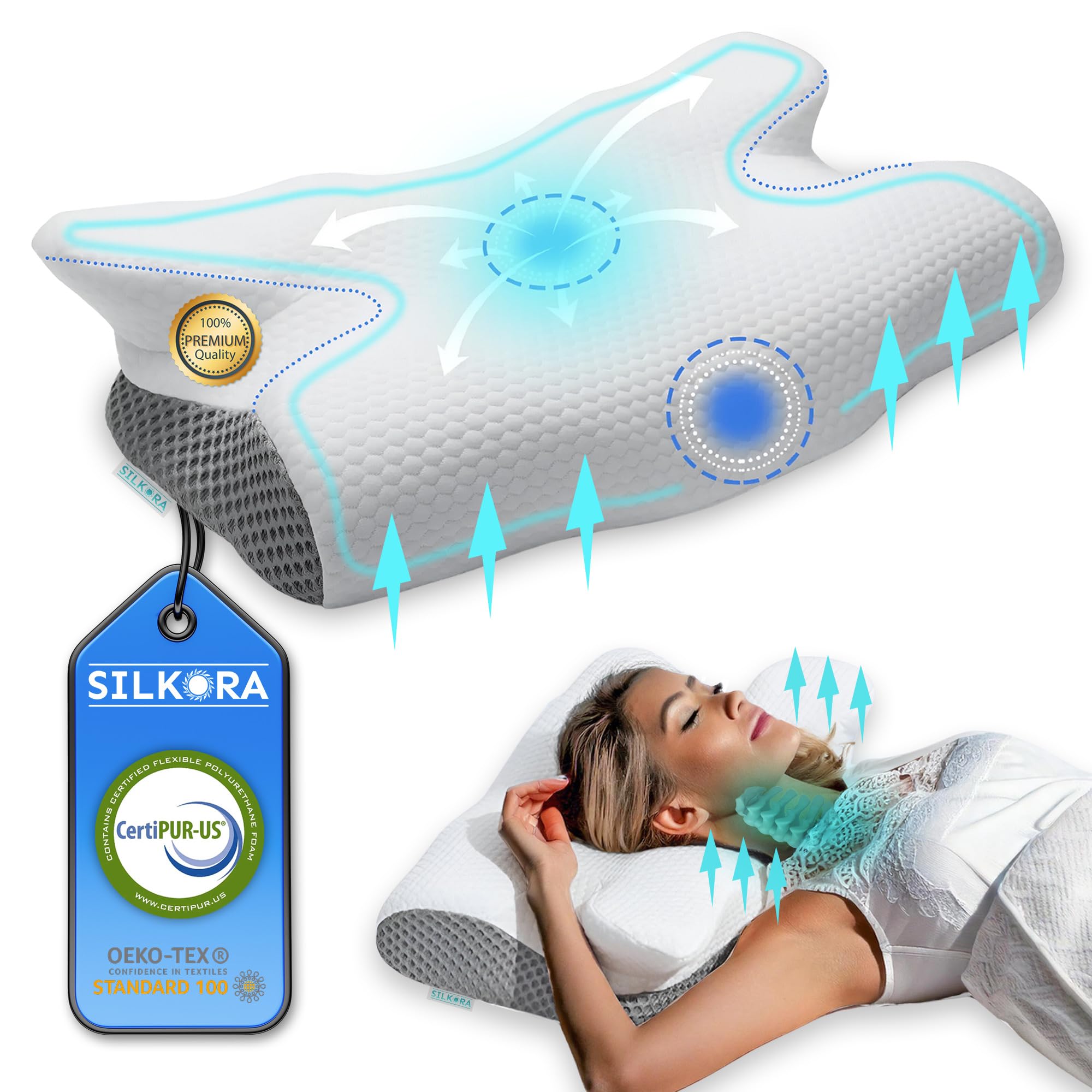 SUPER Almohada Cervicales y Cuello 2en1 PREMIUM | Almohada Cervical | Almohada Antironquidos y para Dormir | Ideal para Viaje | Pillow Cervical para Mejorar el Sueño y Reducir Dolor de Cuello