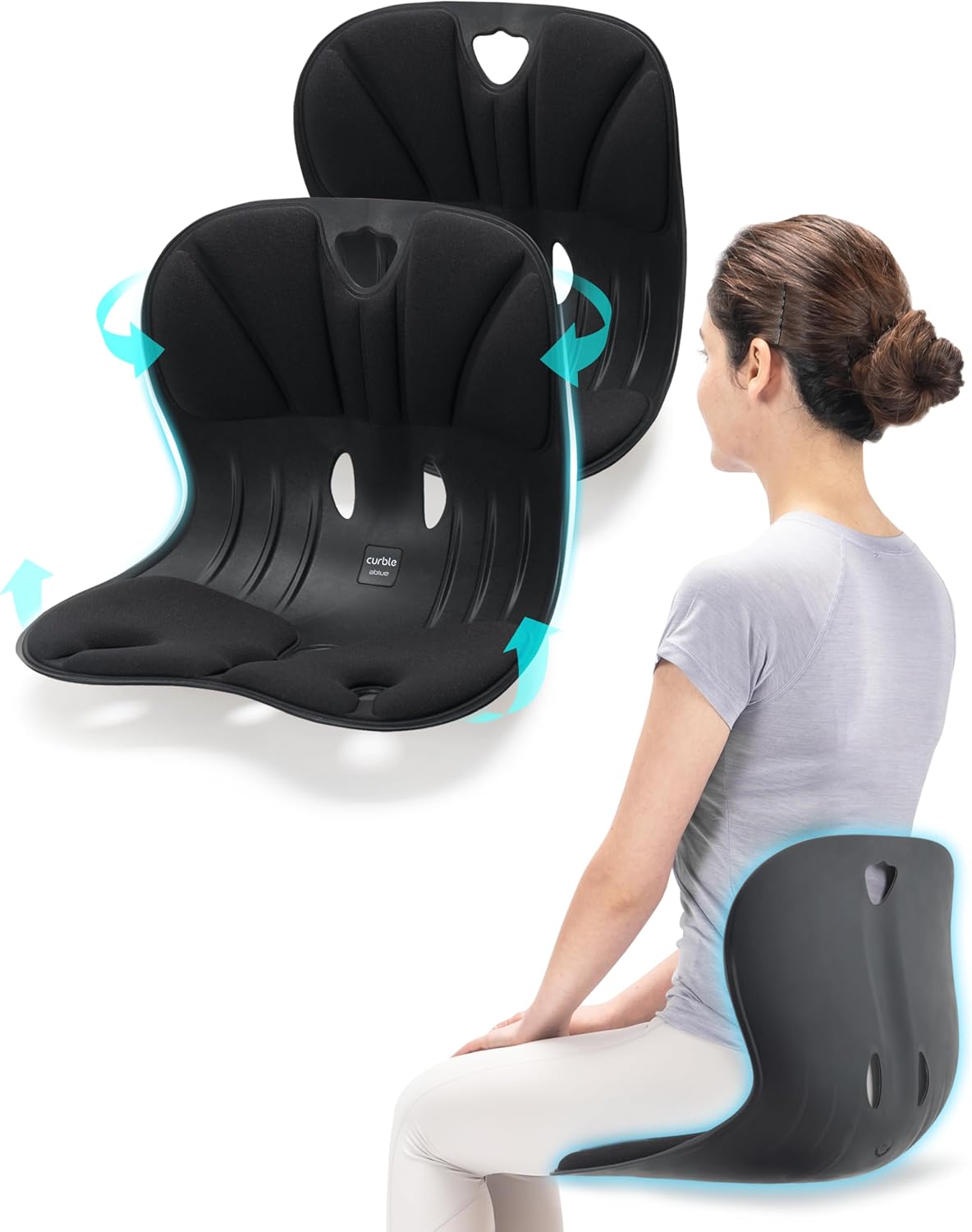 curble Wider - Paquete de 2 Soportes ergonómicos para Silla de Espalda Baja, Corrector de Postura Lumbar (2P Negro)