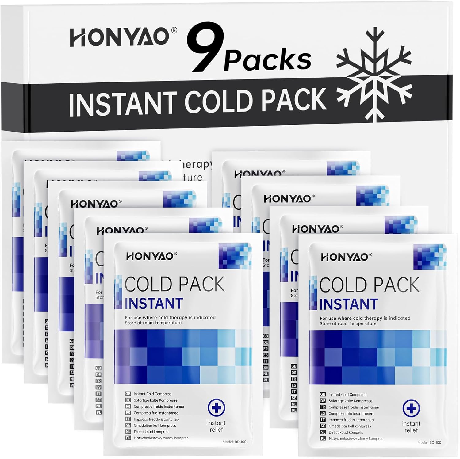 HONYAO Bolsa de Frío Instantáneo 9 Piezas, Hielo Instantáneo Desechable para Aliviar el Dolor Hinchazón Esguinces, Instant Ice Pack para Deportes Casa Viajes Senderismo Primeros Auxilios