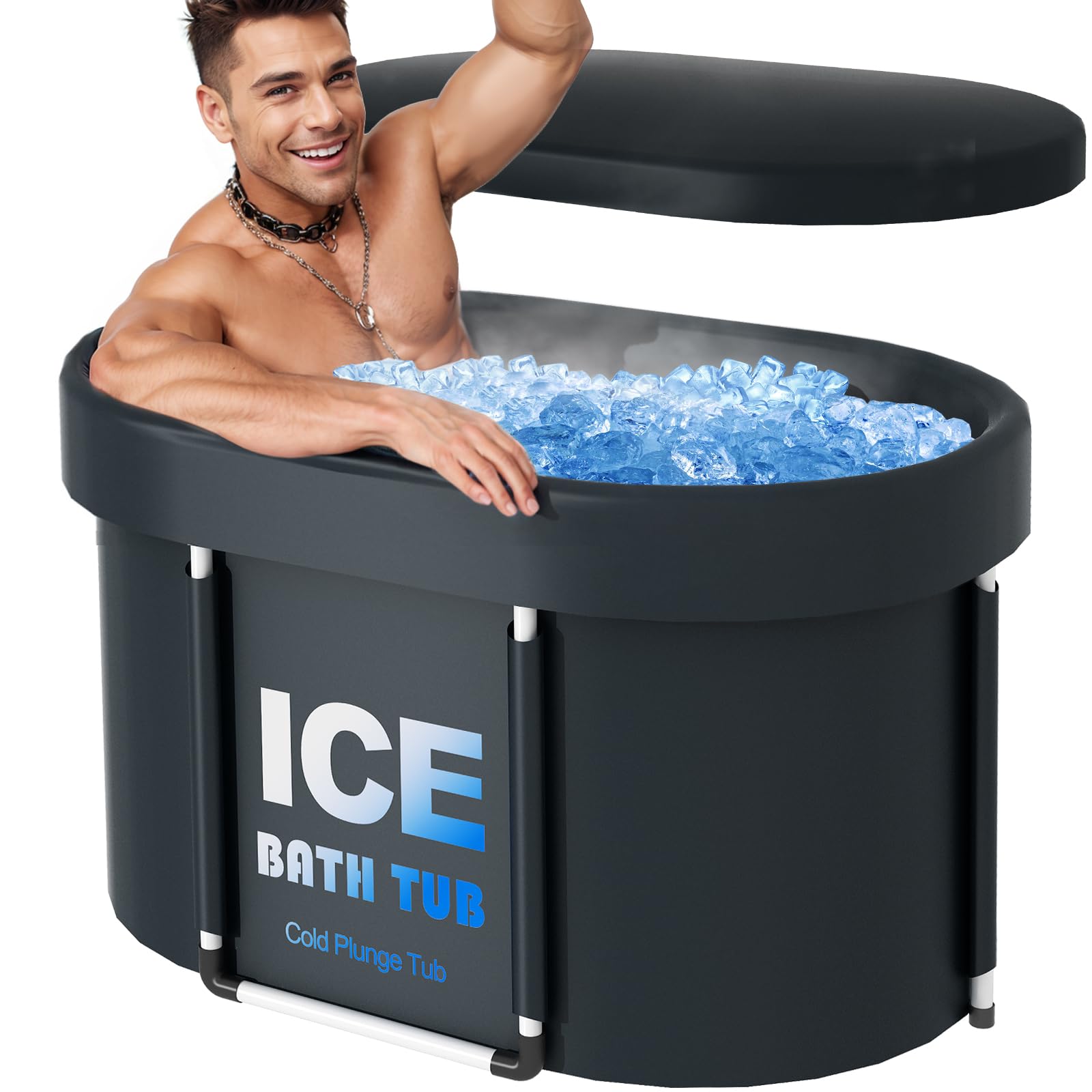 Cubeta de hielo profesional para adultos, cubitera con tapa para deportistas, bañera para recuperación de terapia en frío, 450 l y 105 cm de largo