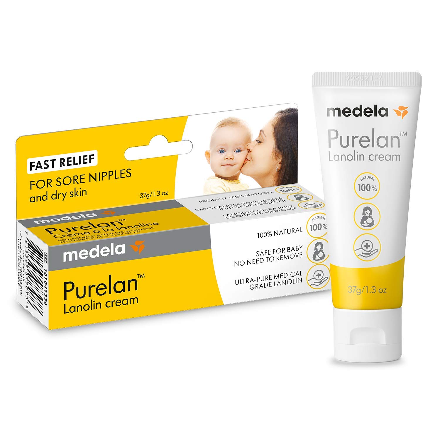 Medela crema de lanolina Purelan para pezones, alivio para pezones doloridos y piel seca, a base de ingredientes naturales, hipoalergénica y probada dermatológicamente, sin fragancia, 37 g