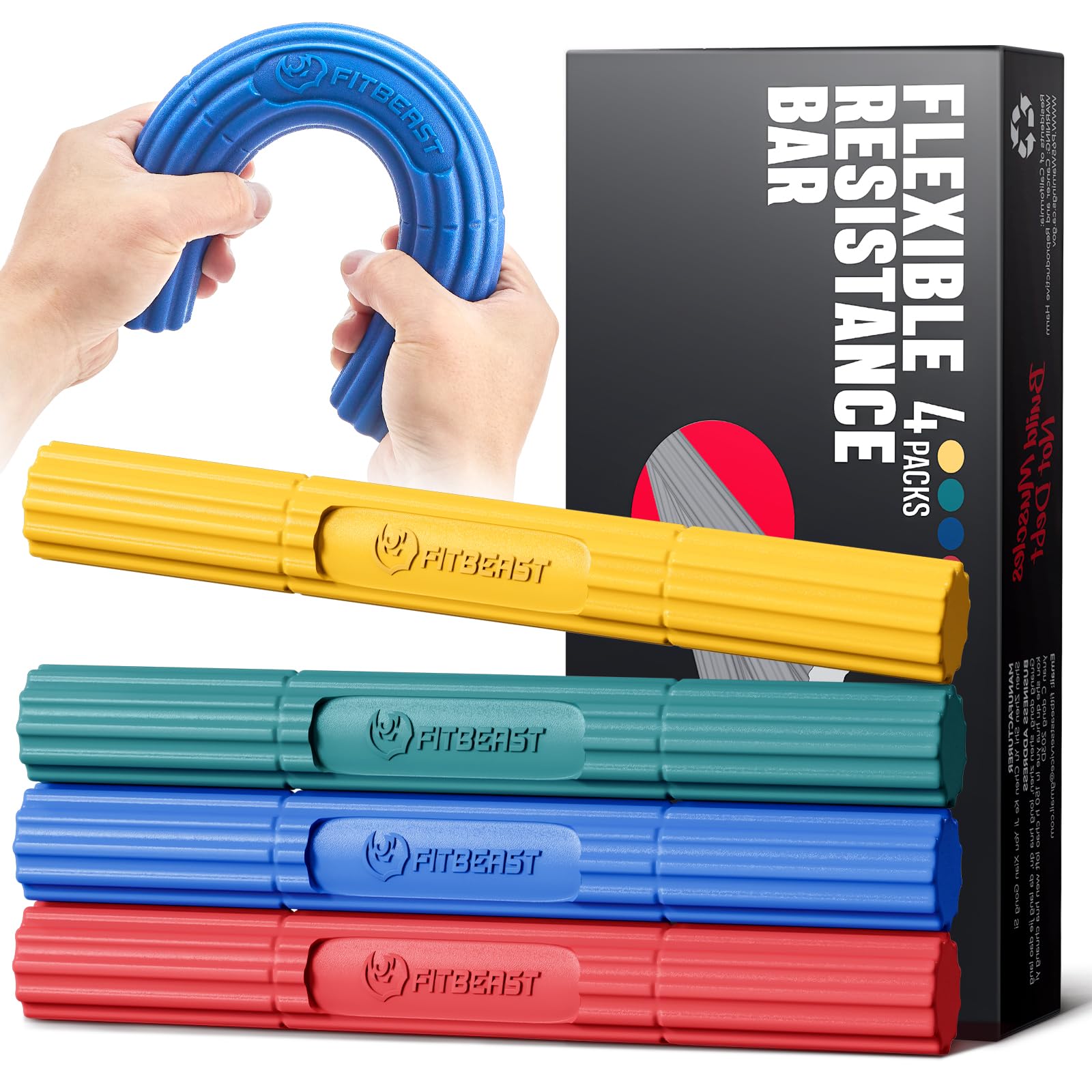 FitBeast Barra de terapia flexible, barra de terapia de codo de tenista, ideal para aliviar el dolor de tendinitis y mejorar la fuerza de agarre, barra de resistencia de fitness para codo de golfista