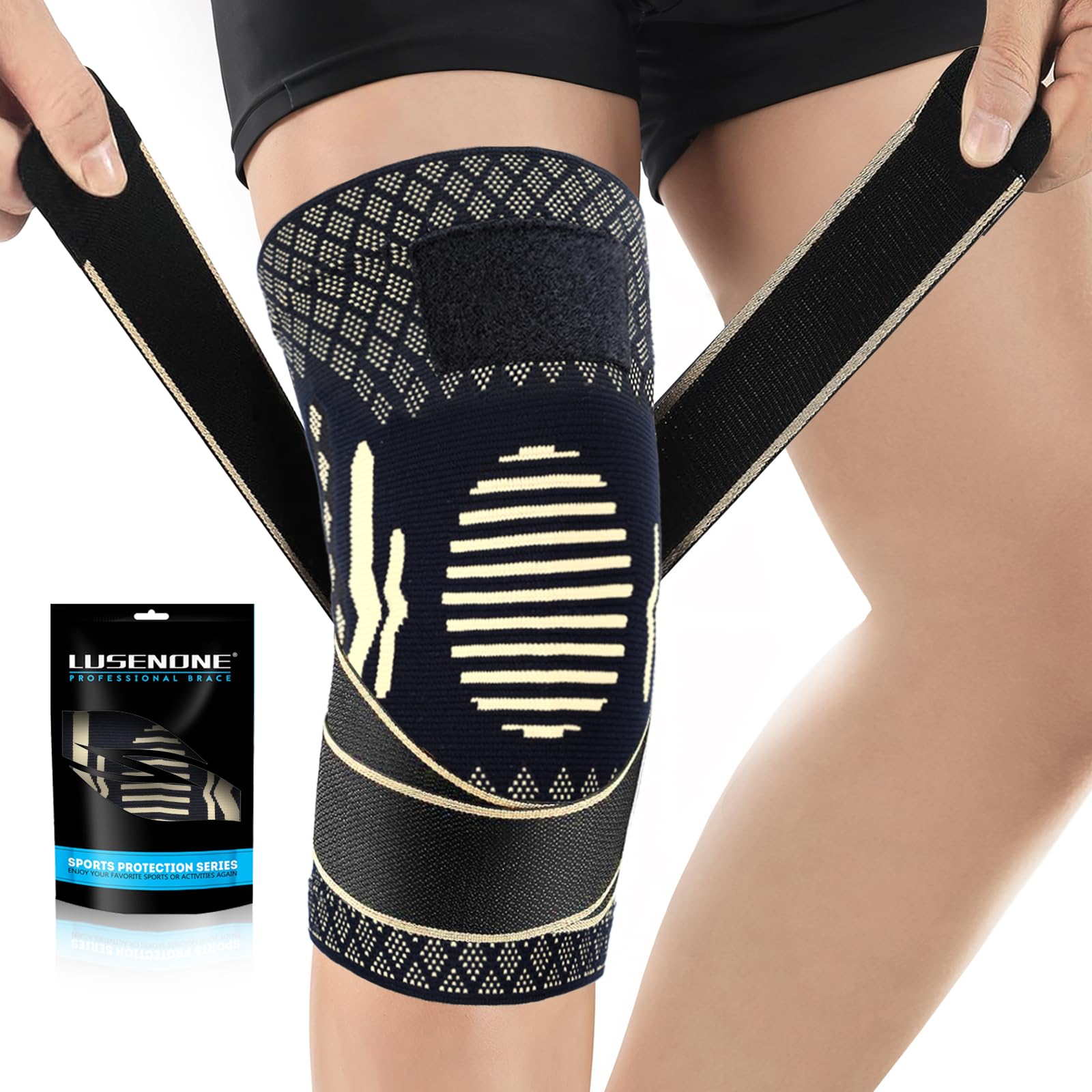 Rodillera de cobre para hombres y mujeres con correa, rodillera de compresión ajustable, soporte para artritis, ACL, MCL, desgarro de menisco, alivio del dolor de rodilla, correr, deportes, M