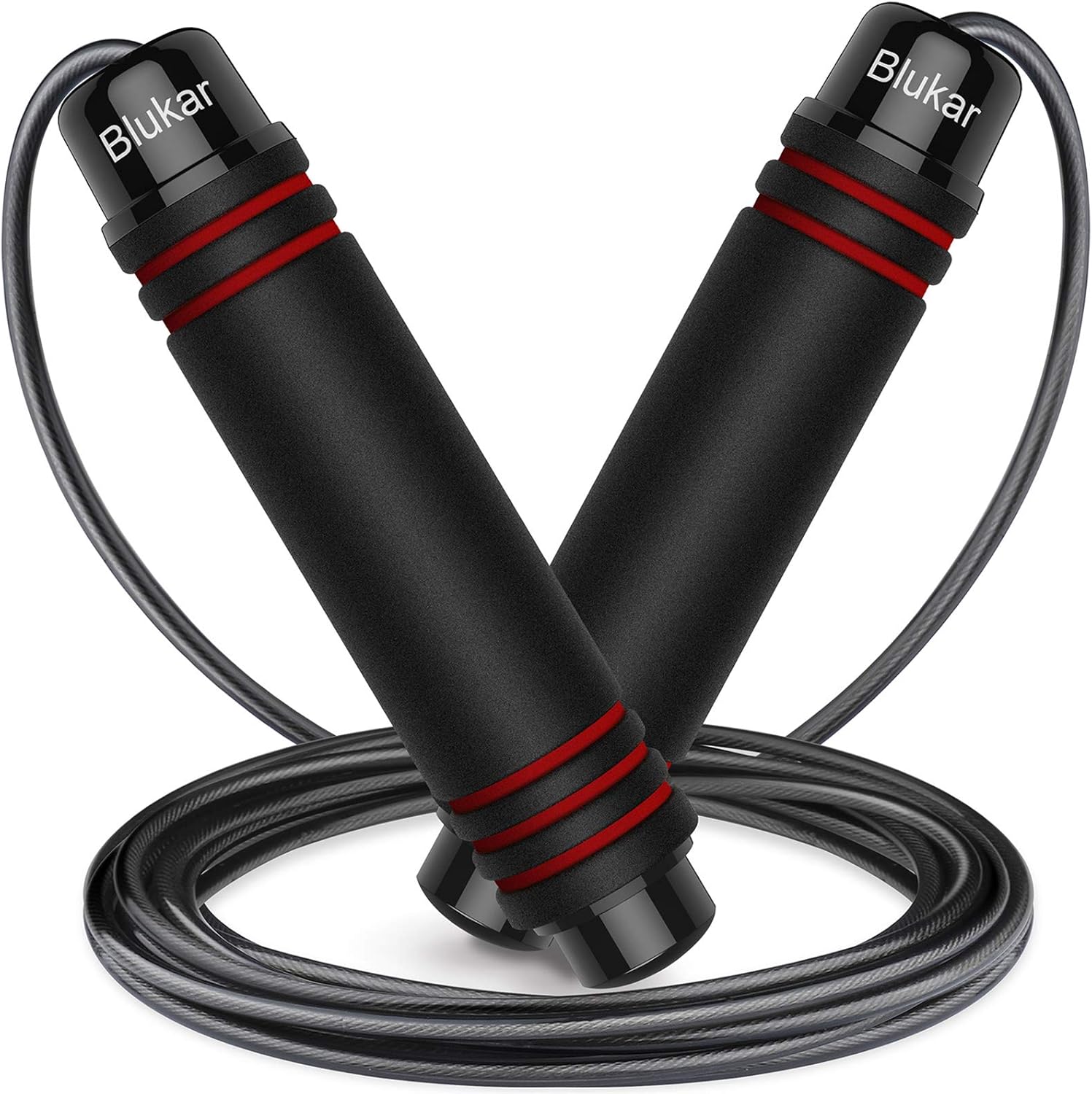 Blukar Cuerda para Saltar, Comba de Saltar con Mango Antideslizante de Espuma Suave Cuerda Ajustable Libre y Rodamientos de Bolas de Rápidos para Fitness, Ejercicio de Intervalos, Crossfit