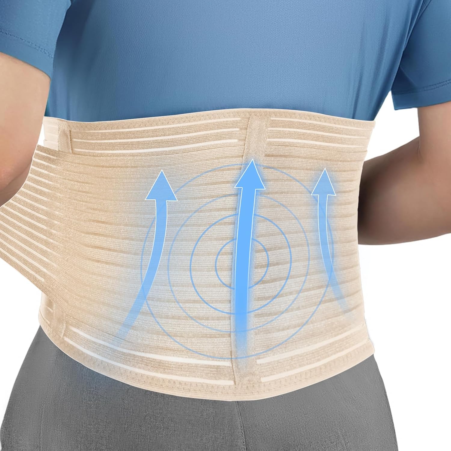 Channo Faja Lumbar Hombre y Mujer: Soporte de Espalda Columna y Alivio Dolor para Lesiones Trabajo Carga de Peso - Cinturón para Lumbares con Velcro Ajuste Doble y Varillas (Pack de 1 Vison L)