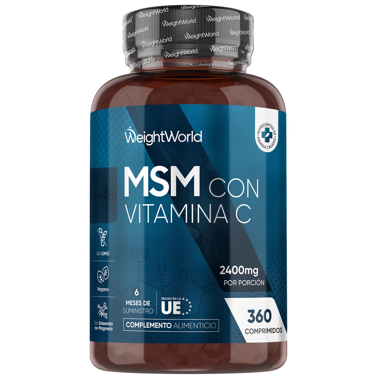 MSM con Vitamina C 2400mg, 360 Comprimidos, 6 Meses de Suministro - Suplemento de Metilsulfonilmetano y Ácido Ascórbico, Apto para Veganos, Sin Estearato de Magnesio ni OGM