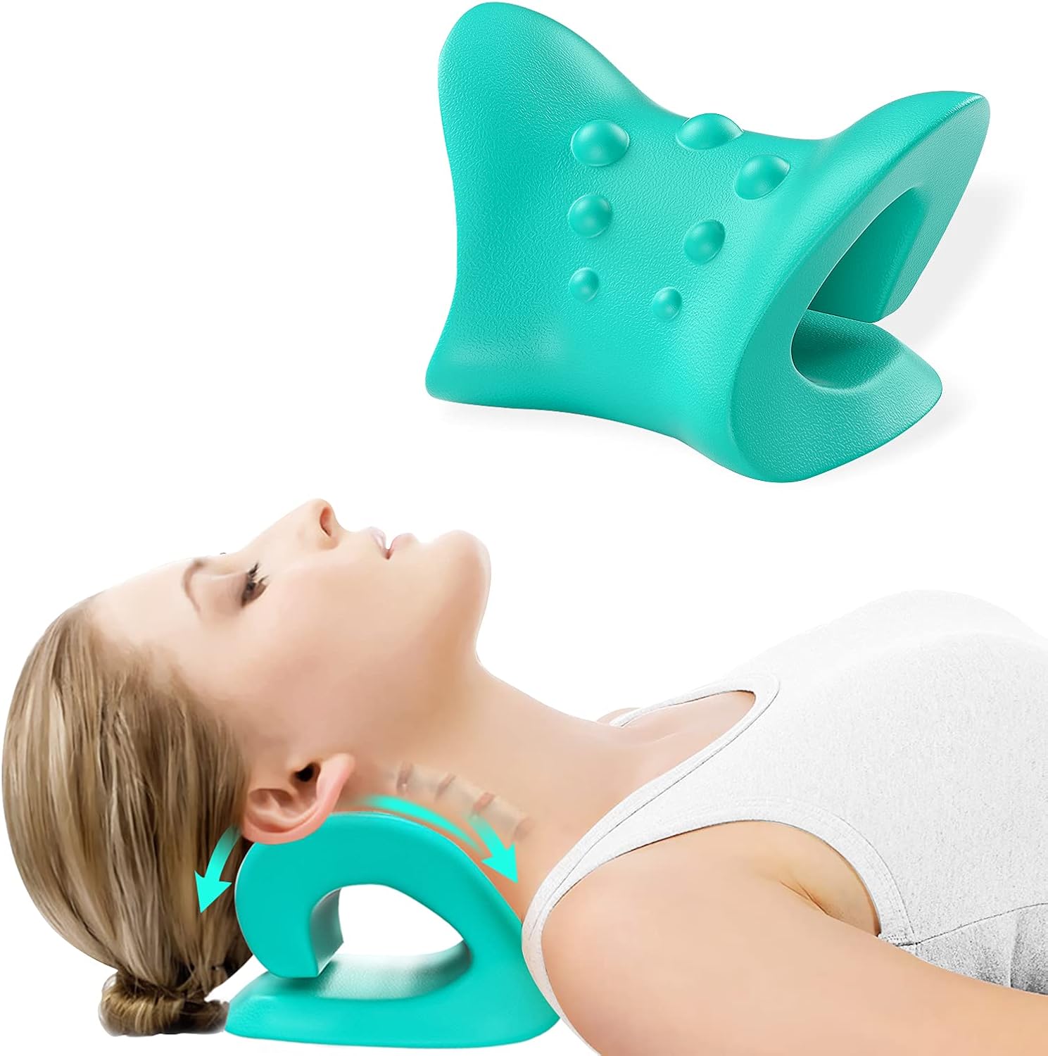 Almohada de tracción quiropráctica para relajar el cuello y los hombros, estiramiento de cuello, almohada para el alivio del dolor cervical y el alineamiento de la columna vertebral (verde)