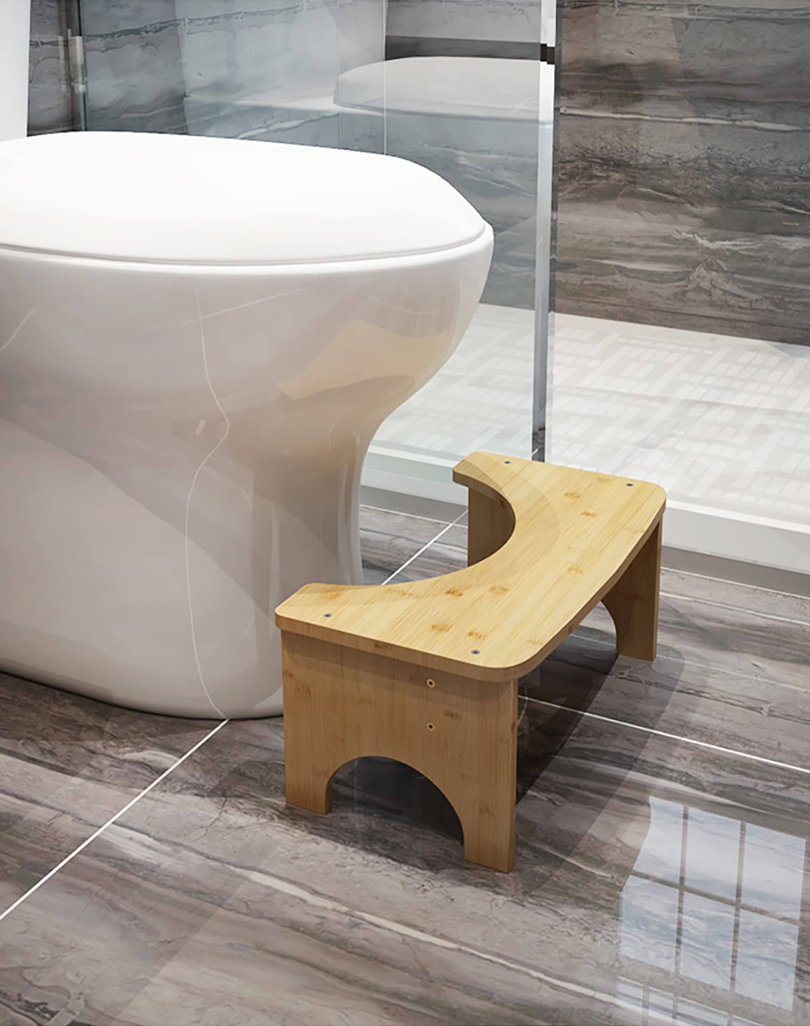 Taburete de Inodoro de Madera de bambú para Adultos, Taburete de Inodoro de 6.5 Pulgadas, Taburete de Inodoro de baño para Adultos con Almohadilla Antideslizante (Color Madera)