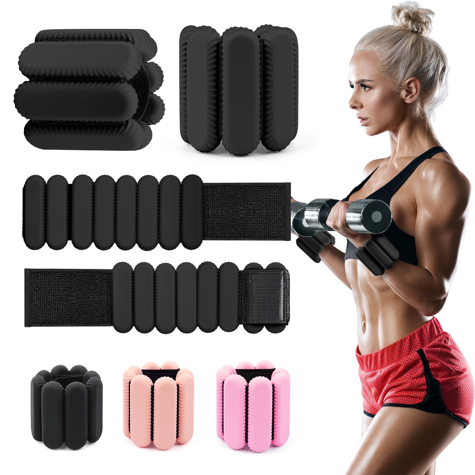 Juego de 2 pesas de muñeca y tobillo para mujer, resistentes para brazos y piernas (1 libra cada una), pesas ajustables para caminar, yoga, baile, barra, gimnasio, ejercicio, pilates, caminar, correr