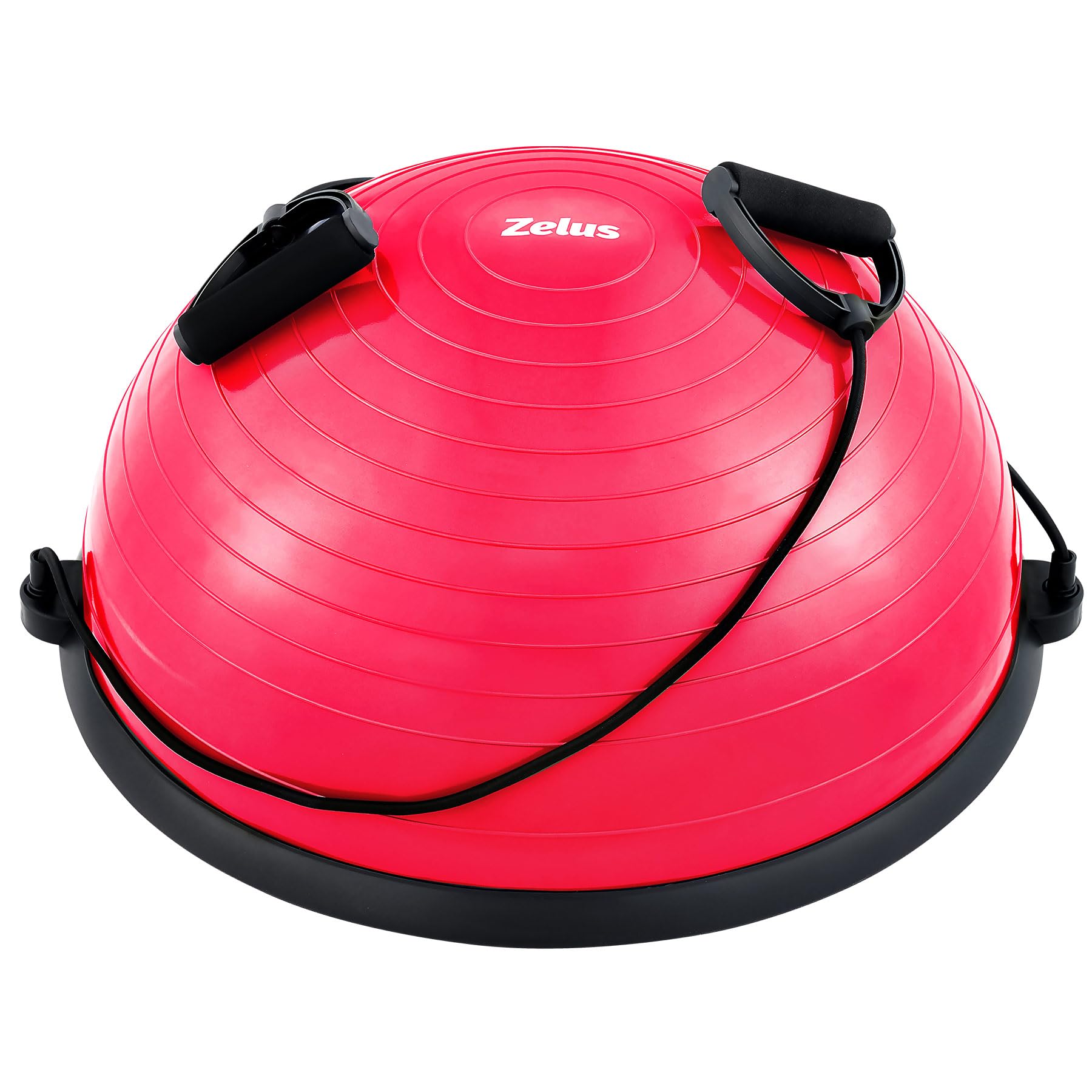 ZELUS 58CM Pelota de Equilibrio Inflable con 1 Bomba de Pie Media Pelota Equilibrio con 2 Bandas de Fitness Pelota de Pilates para Ejercicios de Entrenamiento