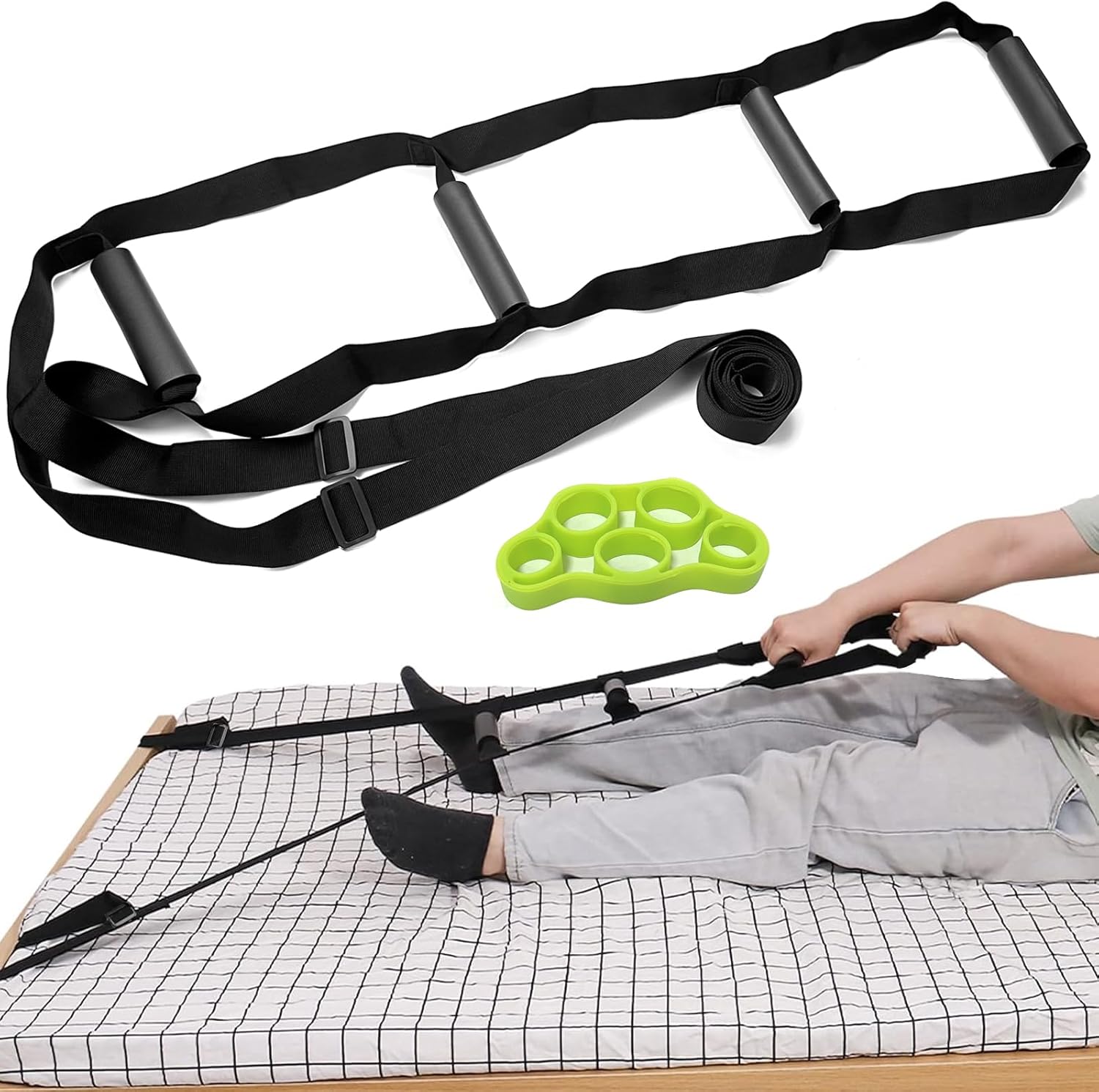 Escalera de cama, ajustable, con entrenador de dedos, para ancianos, enfermos, discapacitados, 232 cm x 18 cm