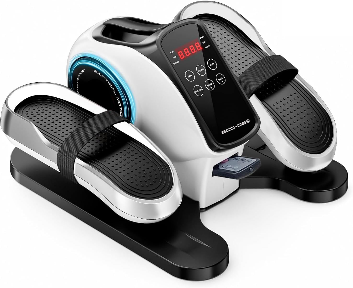 ECODE® Pedales Estáticos para Personas Mayores Silenciosos con Correas y 20-30 Velocidades – Mini Elíptica Eléctrica para Ejercitar Piernas Sentado en Casa