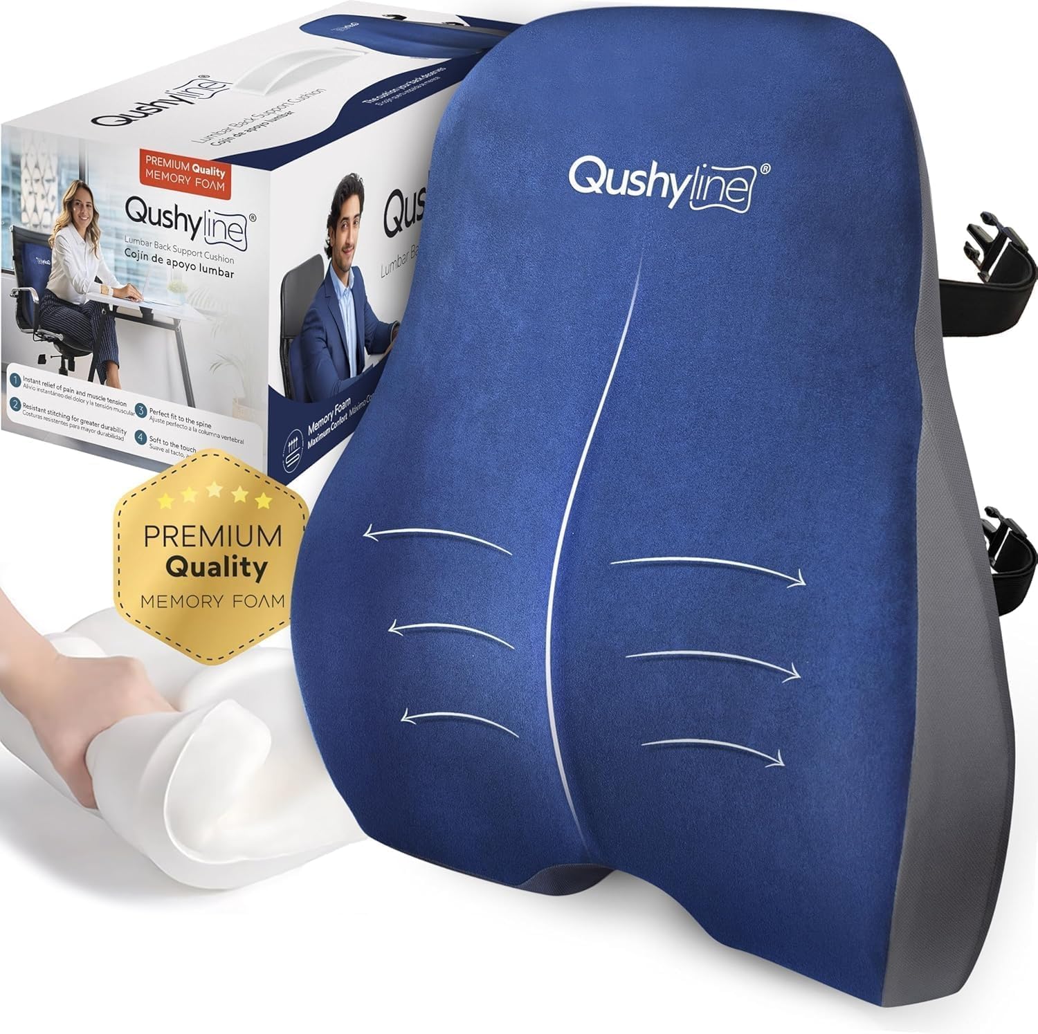 Cojín Lumbar Silla Oficina Ergonómico, Alivia el Dolor Espalda, Respaldo Lumbar Silla Oficina Viscoelástico, Cojin Silla Respaldo Asiento Coche Almohada Lumbar y Correas Ajustables