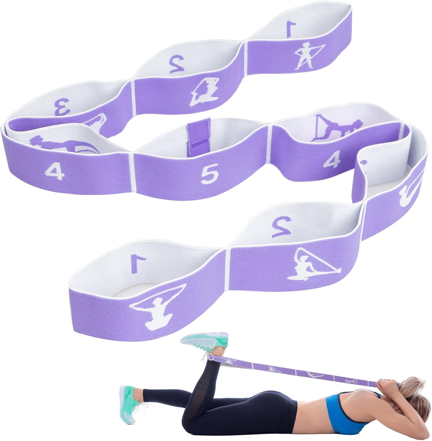 CLOPAE Bandas Elásticas de Resistencia, Cinturón y Correa de Yoga, Estiramiento de Piernas Con 9 Bucles, Cinta de Estiramiento para Fitness, Pilates