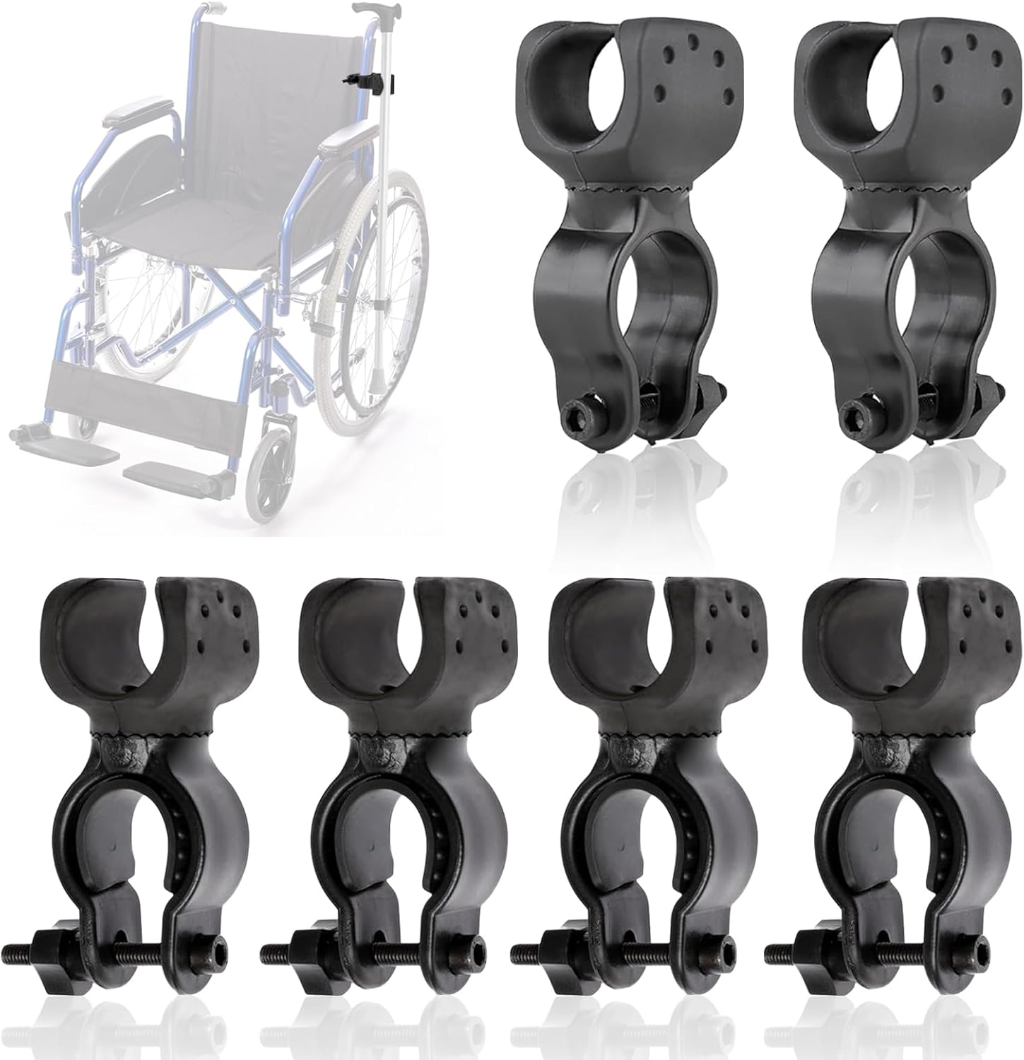 6 soportes para muletas, bastones, bastones, accesorios para silla de ruedas para tubos de 2,2 a 3 cm, accesorios universales para muletas para scooter de movilidad, andador de disco, silla de ruedas,