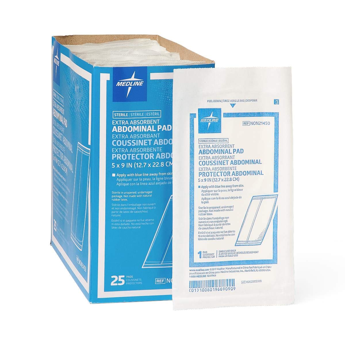 Medline NON21454 - Almohadilla para abdominales de látex estéril (paquete de 36 unidades, 20 x 2,5 cm), 5x9, Sterile (Case of 400), 400