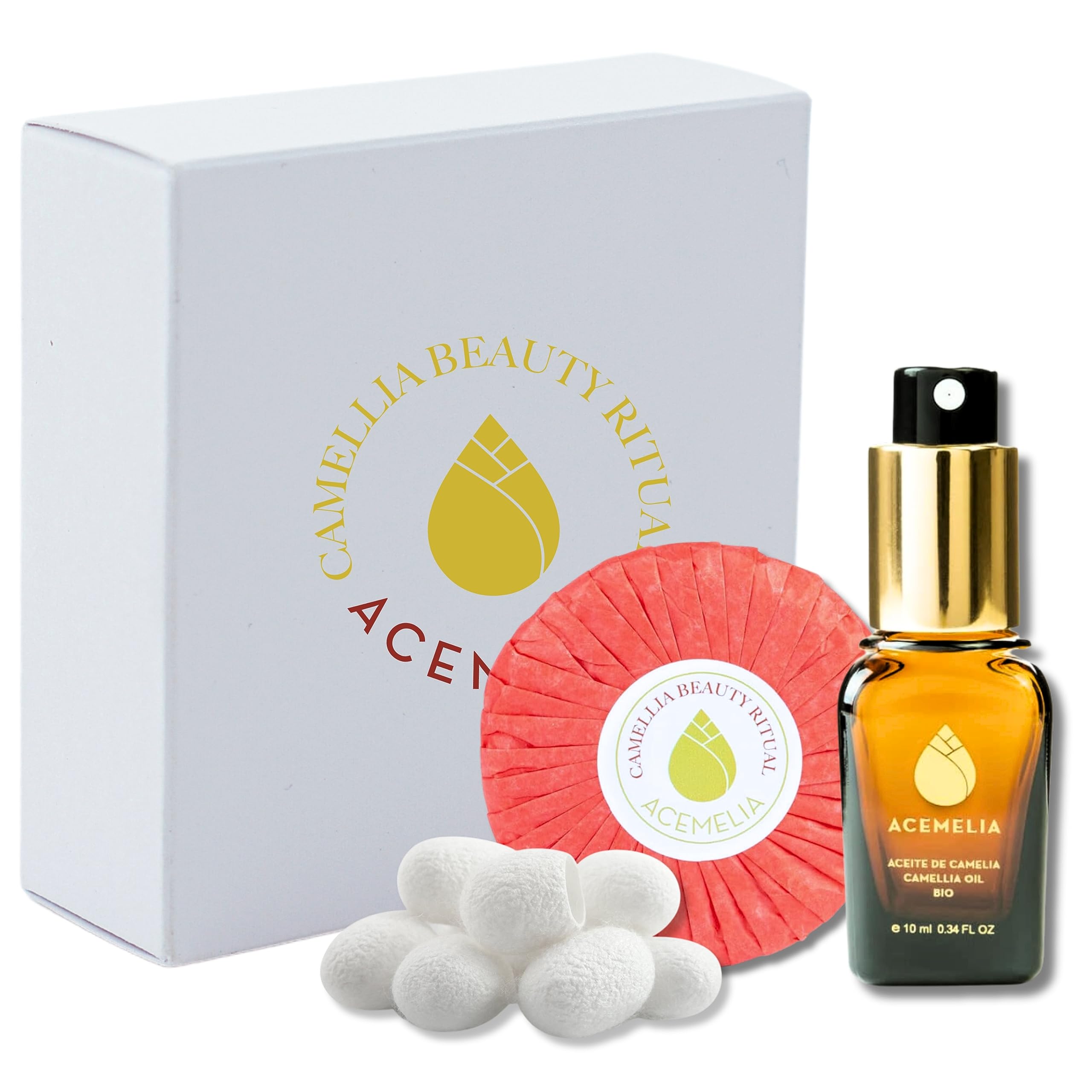 Pack Essential de Belleza con Aceite de Camelia | Ritual SAHO Japonés - Limpieza e Hidratación | Jabón Facial y Capullos de Seda Incluidos | Kit Belleza Facial | Regalos Originales para Mujer