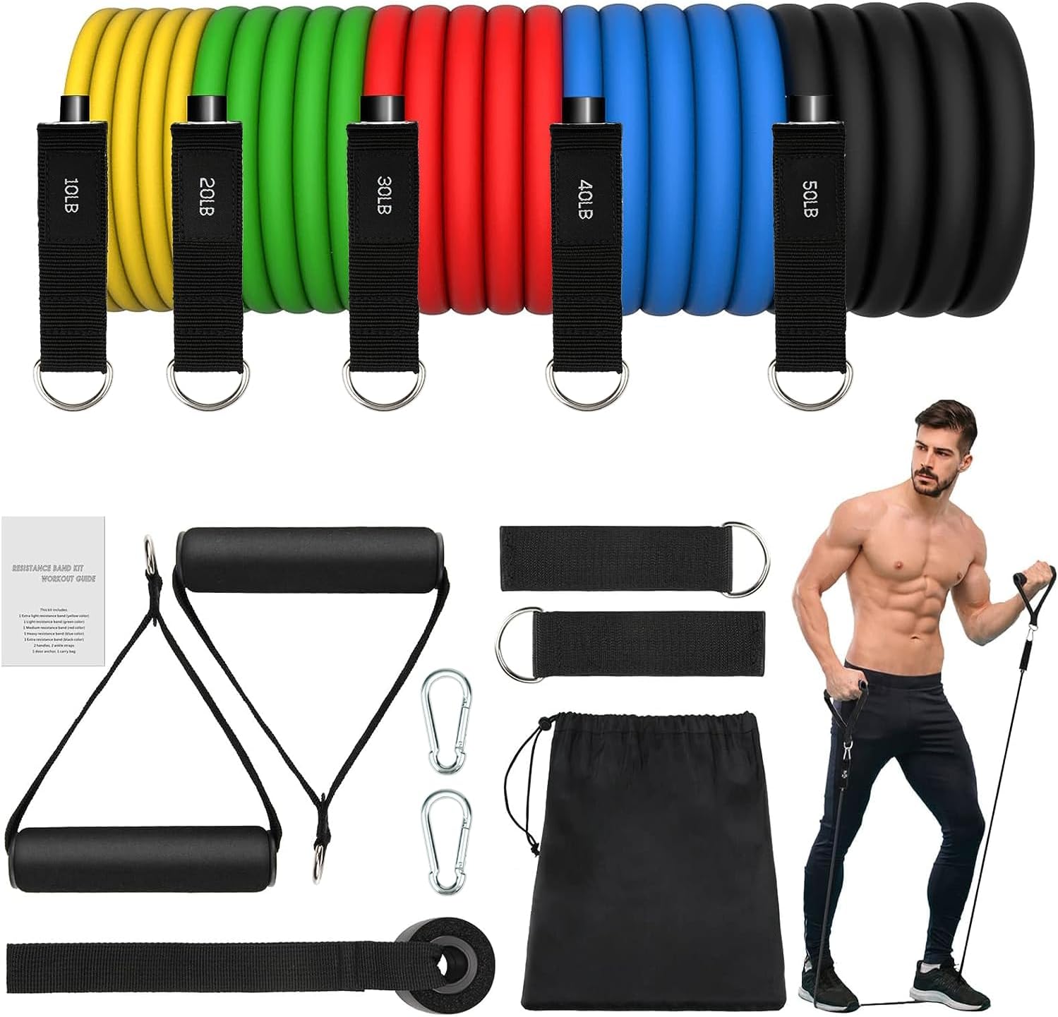 JATEKA Gomas Elasticas Musculacion, Elasticos Fitness Musculacion con 5 Diferentes Niveles Gomas Bandas Elasticas para Gimnasio en Casa Yoga