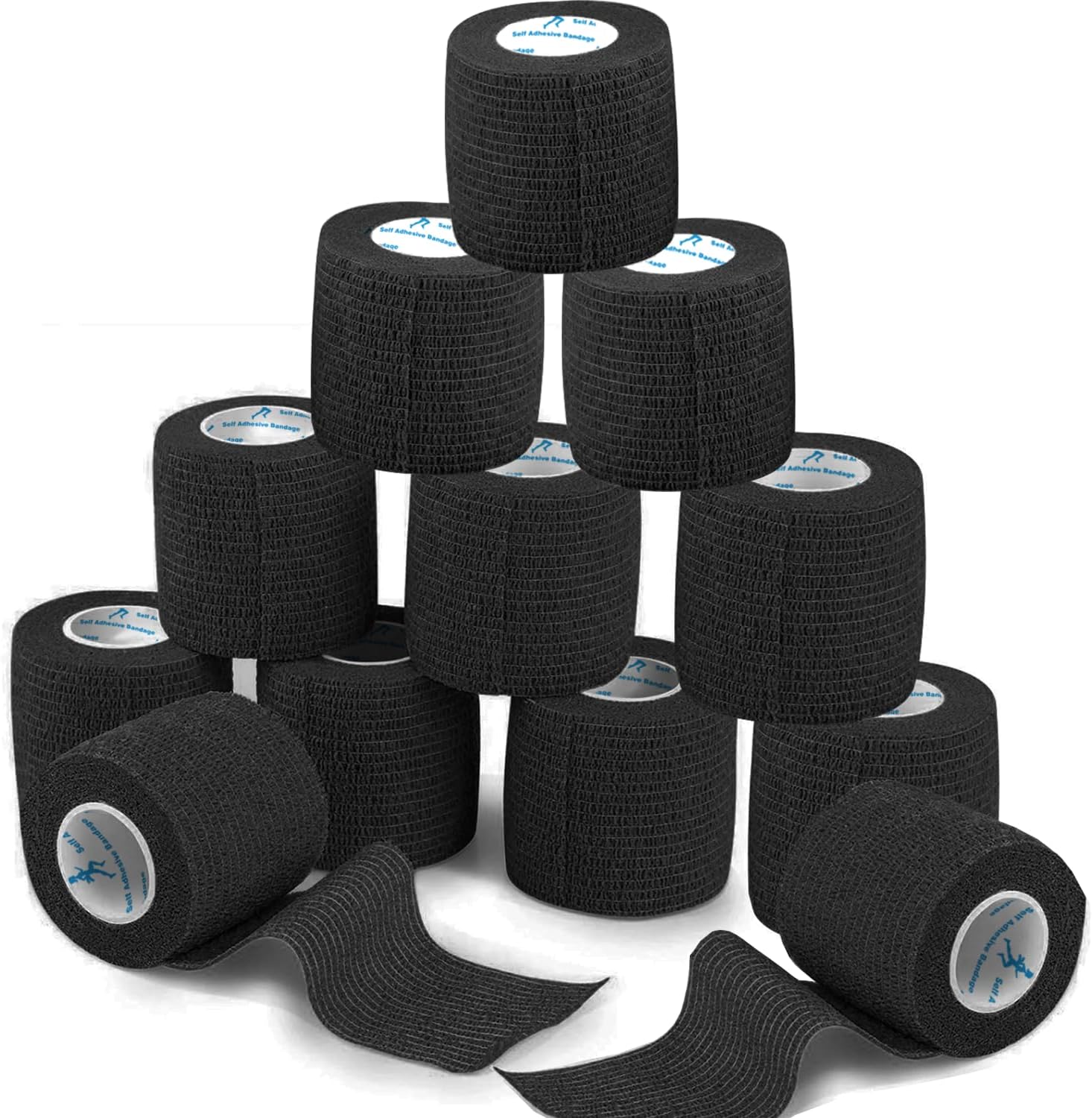 ANAMPION Venda Cohesiva 12Rollos 5cmX4.5M Venda Cinta Bendaje Adhesiva Vendaje Autoadhesivo Deportiva Tape Cohesivo Para Muñeca Dedos Lesiones Deportivas,Hinchazón (Negro12)