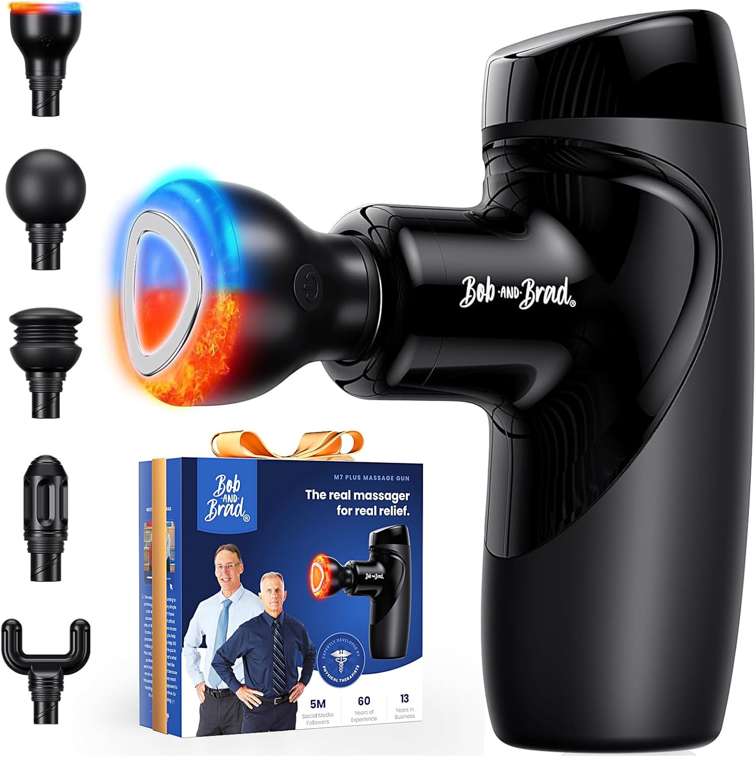 Bob and Brad M7 Plus Pistola de Masaje con Terapia de Calor, Eléctrica Portátil Masajeador Muscular Profundo con Maletín para Uso Portátil, Aliviar Dolor Muscular y Acelerar Recuperación