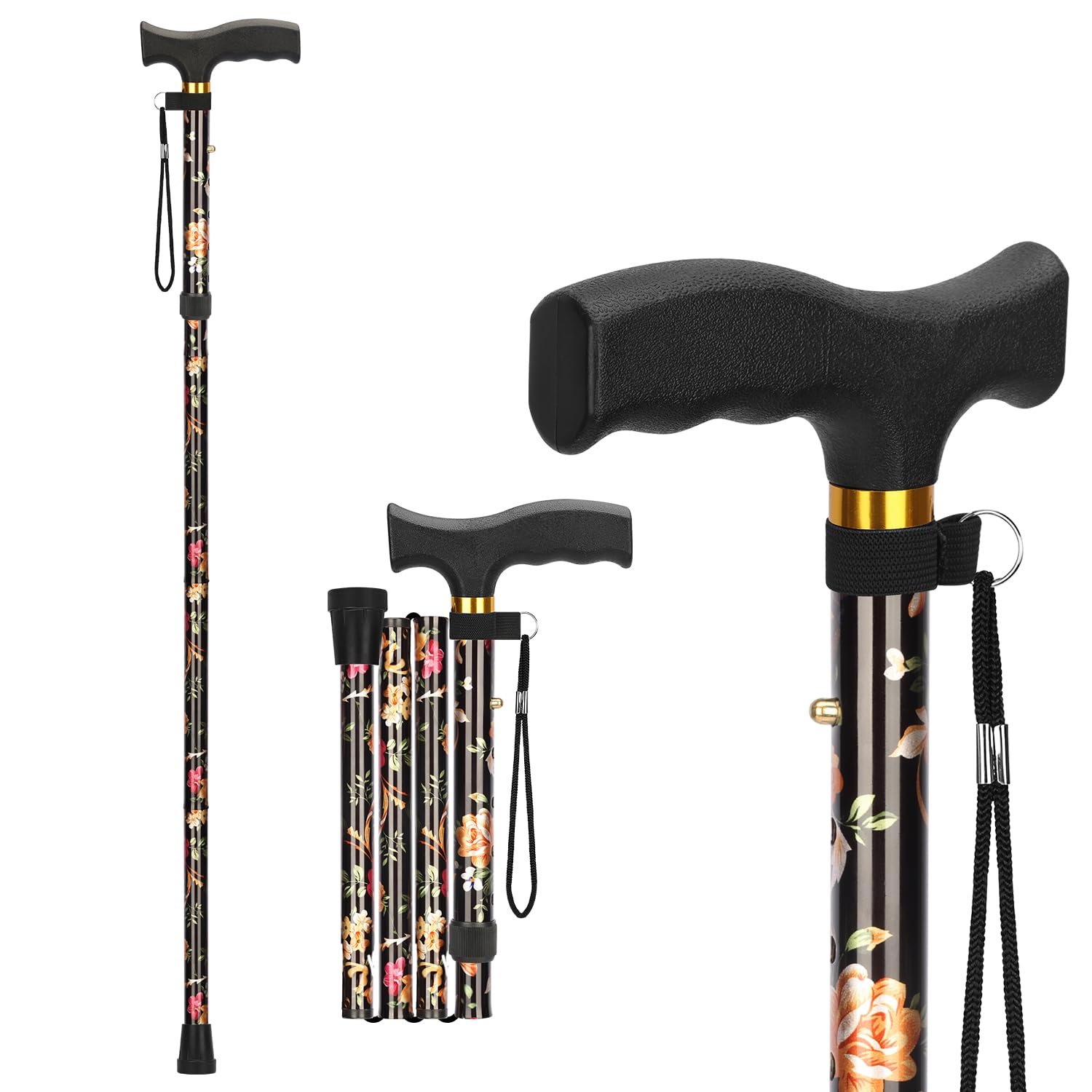 supregear Bastón Plegable - Bastones para Caminar Ajustable en Altura, Bastón de Viaje Ligero y Flexible, Ayuda de Movilidad Colapsable para Equilibrio, para Hombres y Mujeres