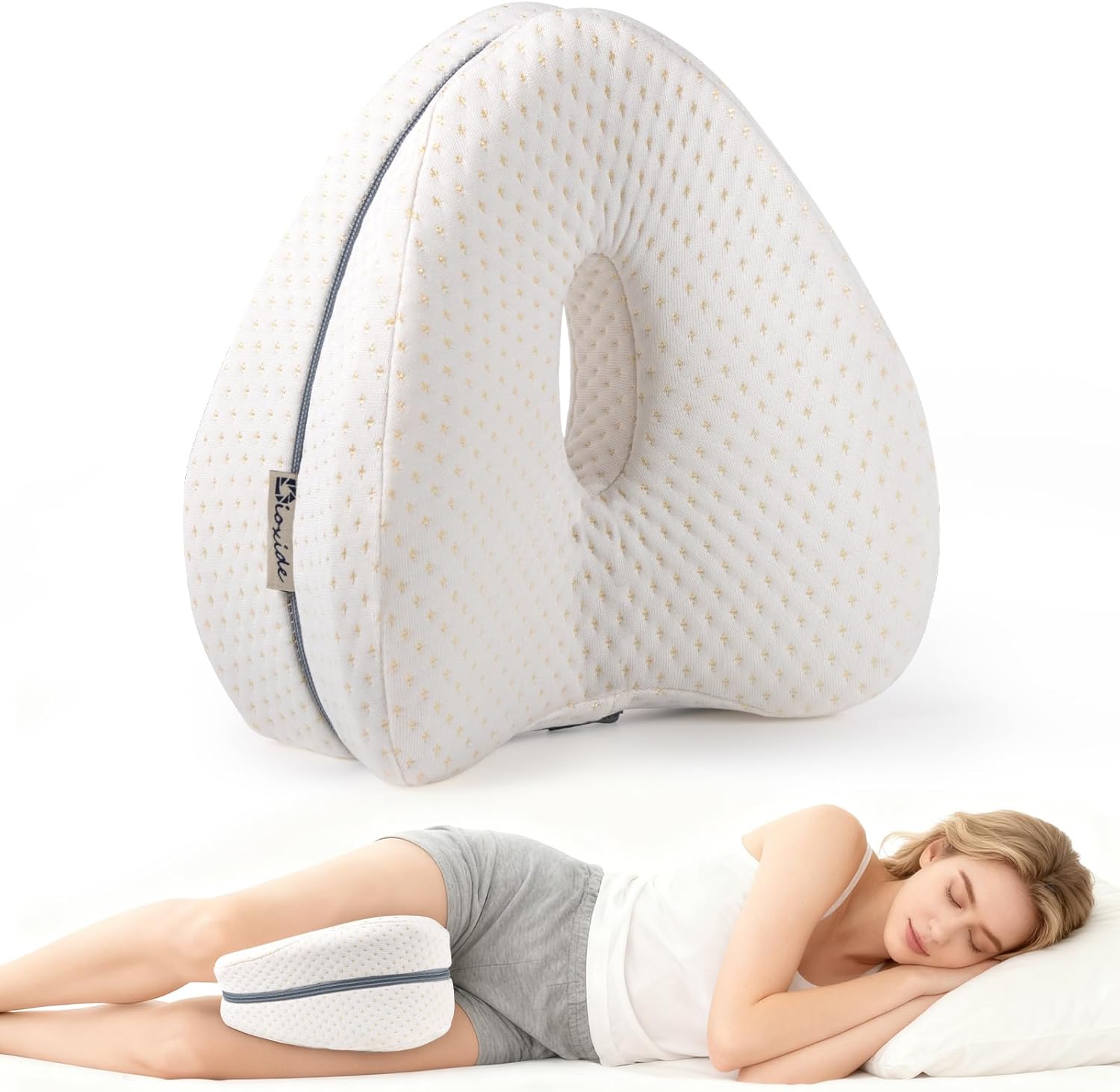 Dioxide Almohada Piernas Dormir, Almohada Rodillas para Dormir con Almohada para Piernas para Dormidores Laterales,Cojín de Soporte Pélvico para Piernas,Rodillas,Caderas,Espalda y Embarazo(Blanco)