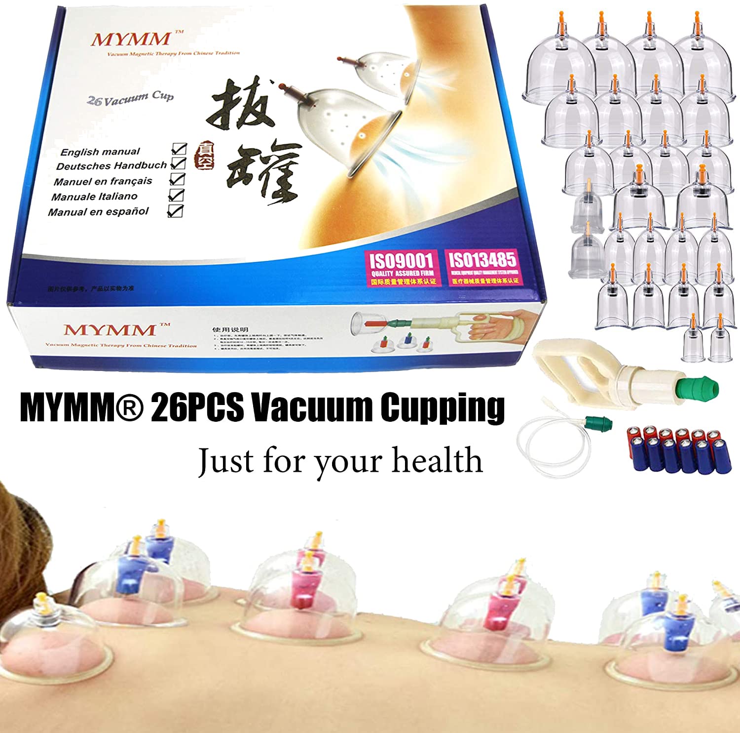 24 x ventosas, Ahuecamiento, Tratamiento Ventosas Masaje, Terapia biomagnética Tradicional China Cupping Set Hogar Sacar Vacío Cupping Kit/Chino Masaje Medical Hijama Set Succión Acupuntura